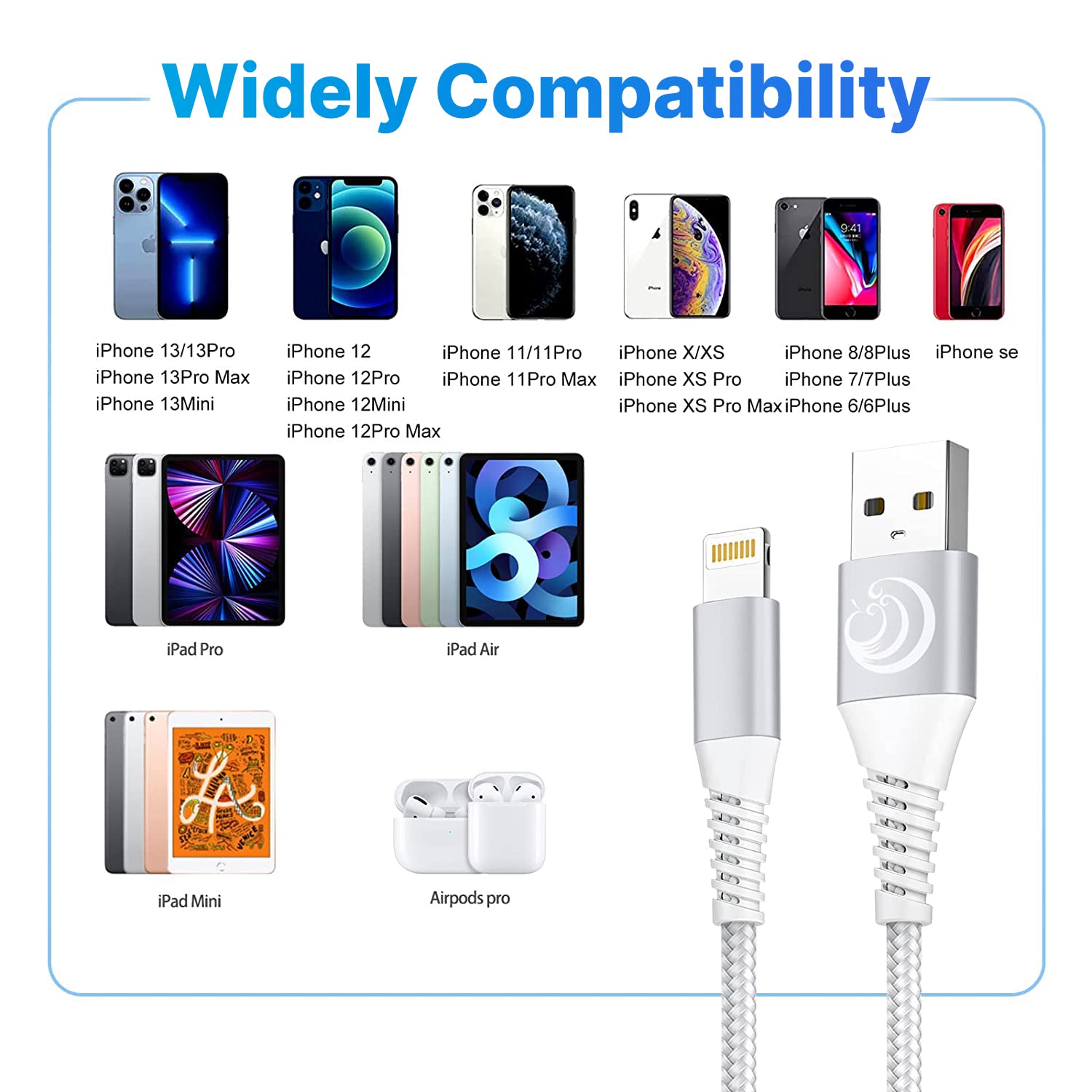 2-Pack 3M Extra Long MFi Certified Lightning Cable - Fast Charging Braided iPhone Charger USB Cable Compatible with iPhone 14/13/12/11 Pro Max/XS/XR/10/8/7/6/SE - Perfect for Home, Office & Travel Charging
