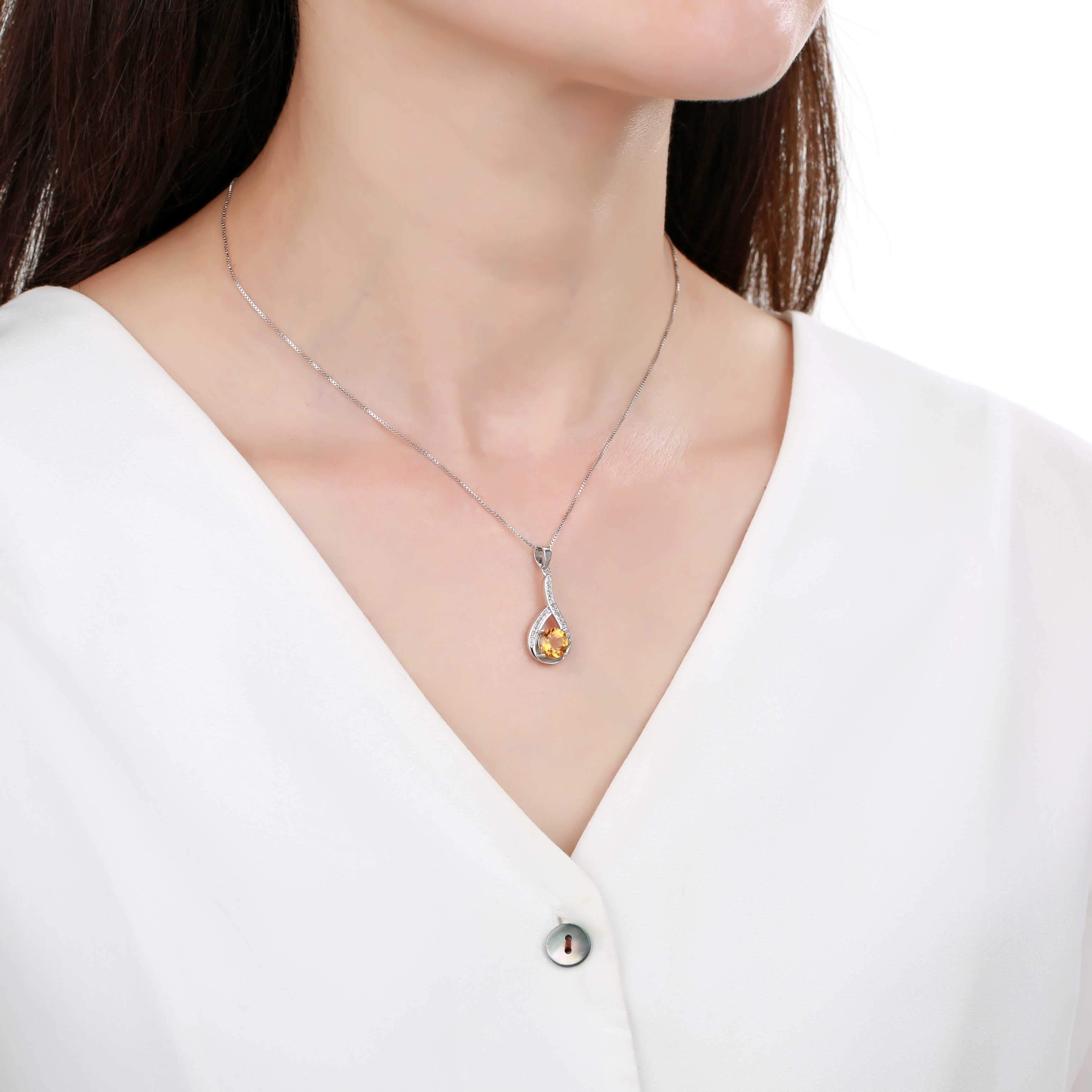 Natural Citrine Round Pendant Necklace for Women - 925 Sterling Silver Gemstone Jewelry Gift for Birthday, Anniversary & Everyday Wear