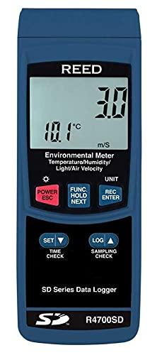 REED Instruments R4700SD Digital Environmental Meter with Data Logging - Temperature, Humidity, Light & Air Quality Monitor for HVAC, Laboratories & Industrial Use