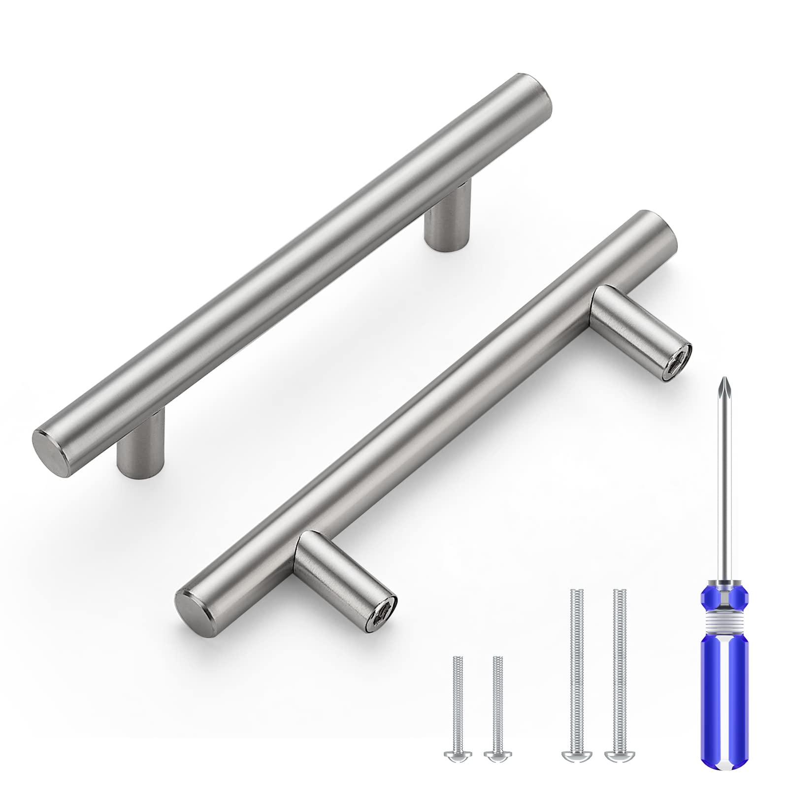 30 Pack 5 Inch Stainless Steel Cabinet Handles - Brushed Nickel & Satin Nickel Drawer Pulls for Kitchen Cabinets, Dressers & Furniture (3