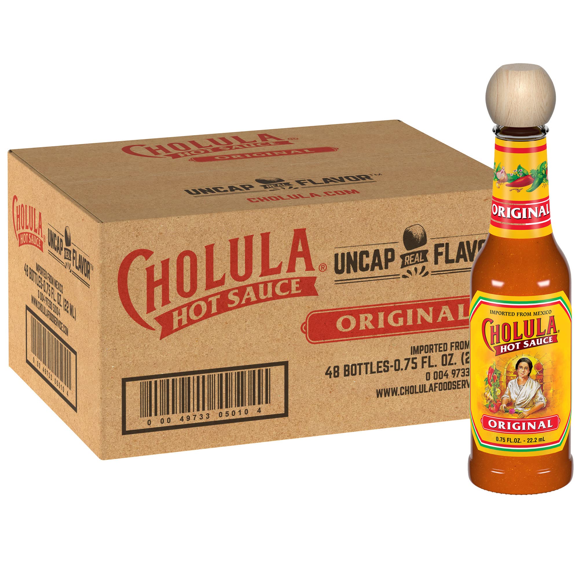 Cholula Original Hot Sauce Travel Size (48 Pack) - 0.75oz Mexican Pepper Hot Sauce Bottles for Restaurants, Delivery & Takeout | Perfect for Tacos, Burgers, Pizza & Snacks