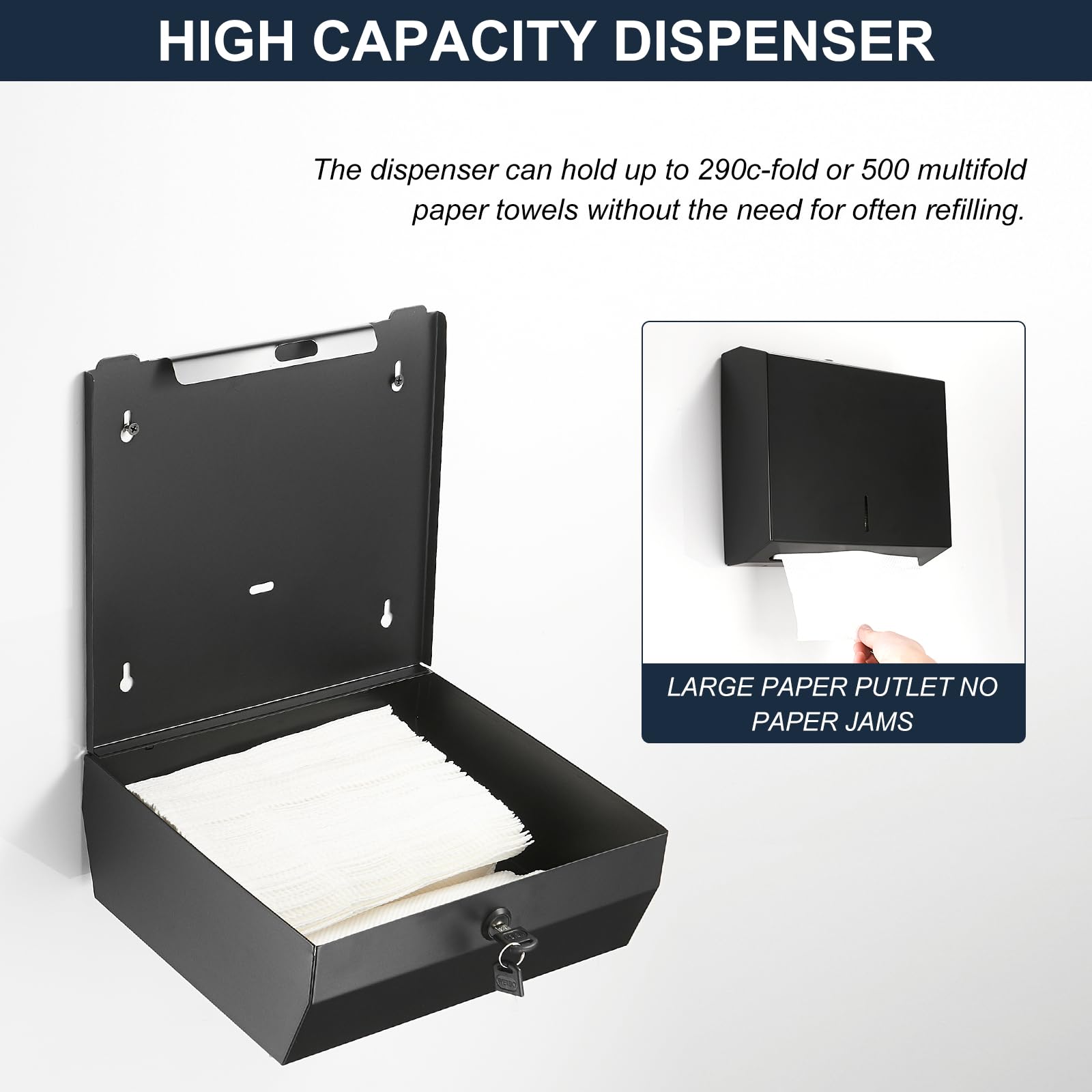 Commercial Matte Black Paper Towel Dispenser - Stainless Steel Wall Mounted C-Fold Hand Towel Holder for Office, Bathroom, Restroom & Kitchen | Durable & Hygienic Tissue Dispenser for High-Traffic Areas