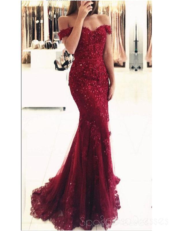 Elegant Off Shoulder Dark Red Lace Beaded Mermaid Evening Prom Dress - Formal Gown for Homecoming, Party & Special Occasions | Style 17207