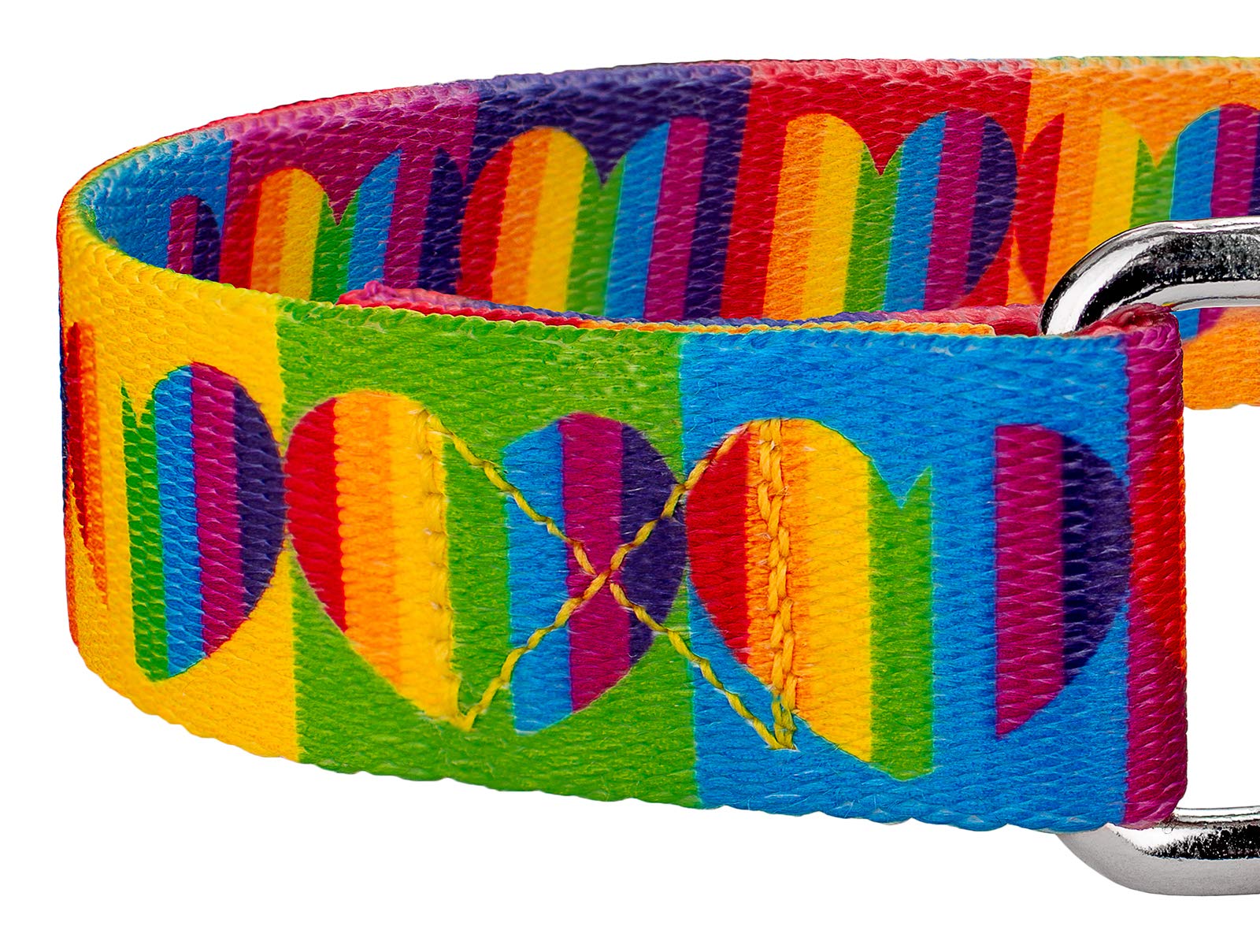 Country Brook Petz - Rainbow Hearts Martingale Dog Collar and Leash Set - Adjustable Soft Nylon Collar with Matching Leash for Small Dogs (1/2 Inch, XS) - Perfect for Walks, Training, and Fashion Accessories
