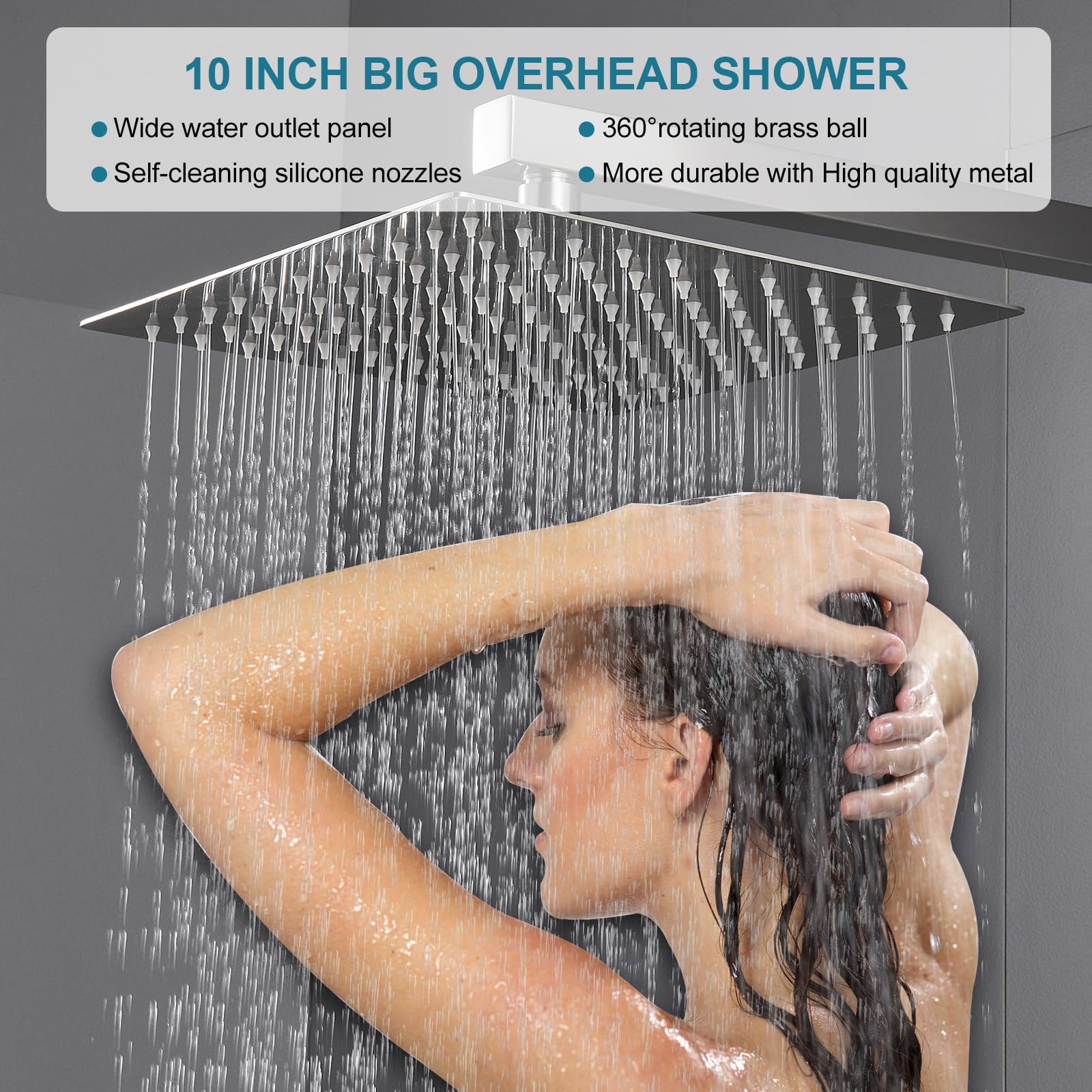 ROVATE 10 Inch Brushed Nickel Shower Faucet Set - 3-Function Bathroom Shower System with High Pressure Rainfall Shower Head, Handheld Spray & Tub Spout - Perfect for Modern Bathroom Renovations & Spa-Like Shower Experience