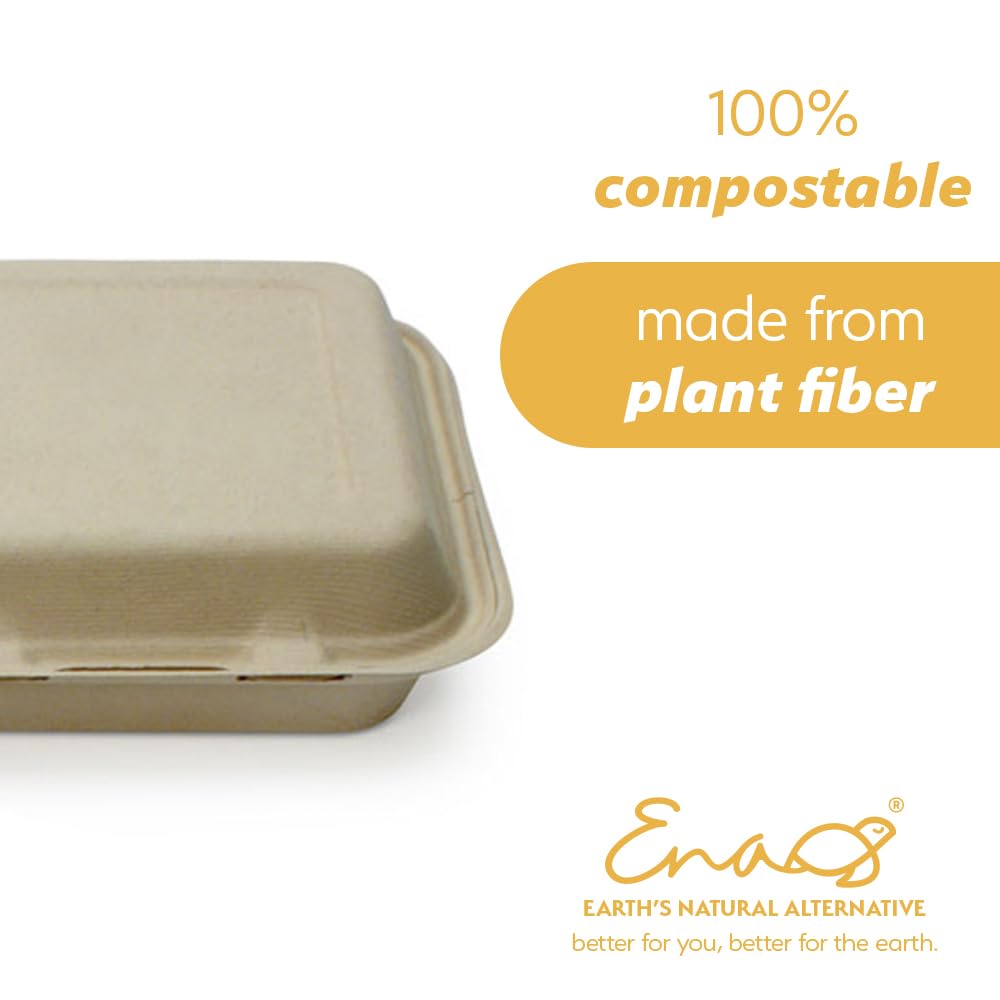 Eco-Friendly 8x8 Inch Compostable Food Containers with Lids - 200 Pack Biodegradable Takeout Boxes for Restaurants, Catering & Picnics | Heavy-Duty Unbleached Disposable Containers by Earth's Natural Alternative