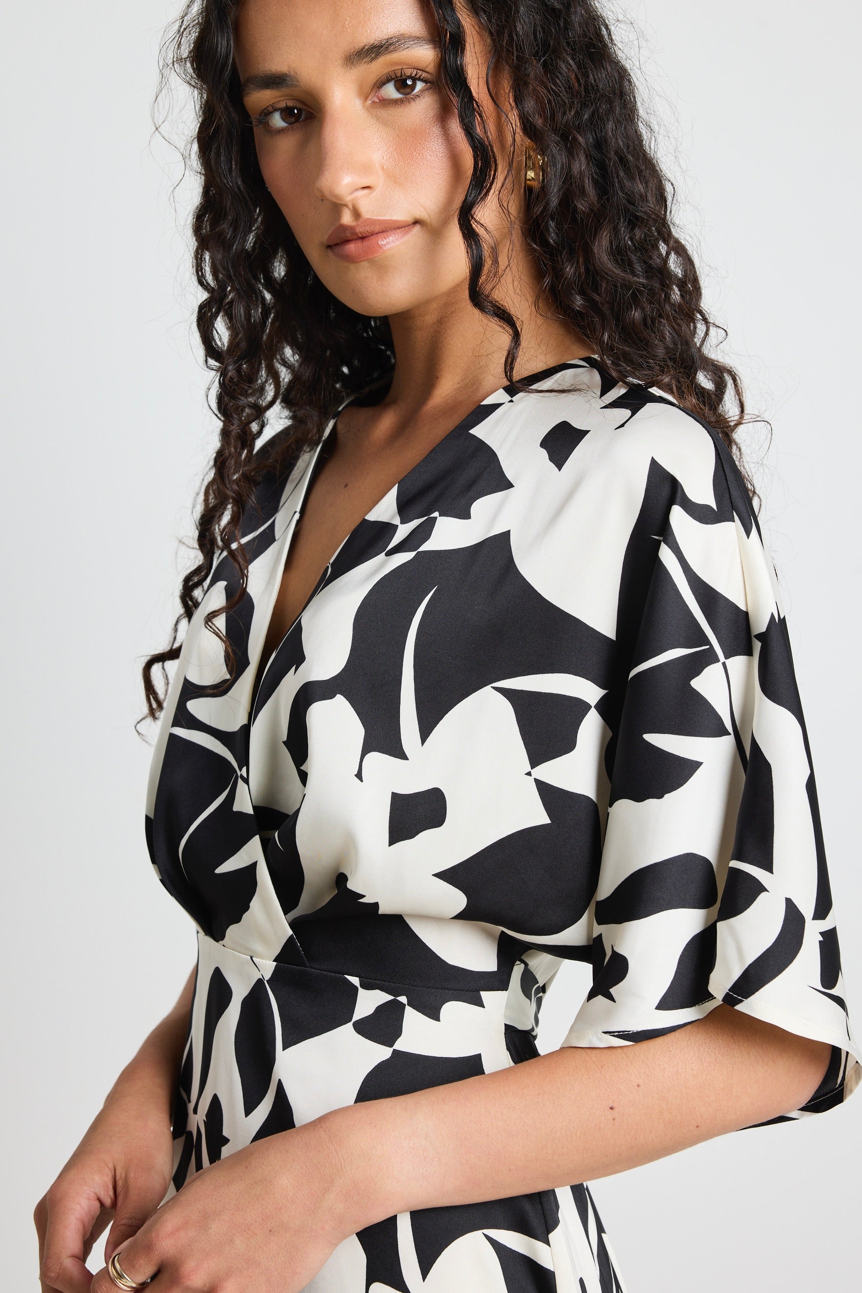 Dali Black & White Satin Short Sleeve Kimono Mini Dress - Sexy Summer Outfit for Beach, Party & Date Night