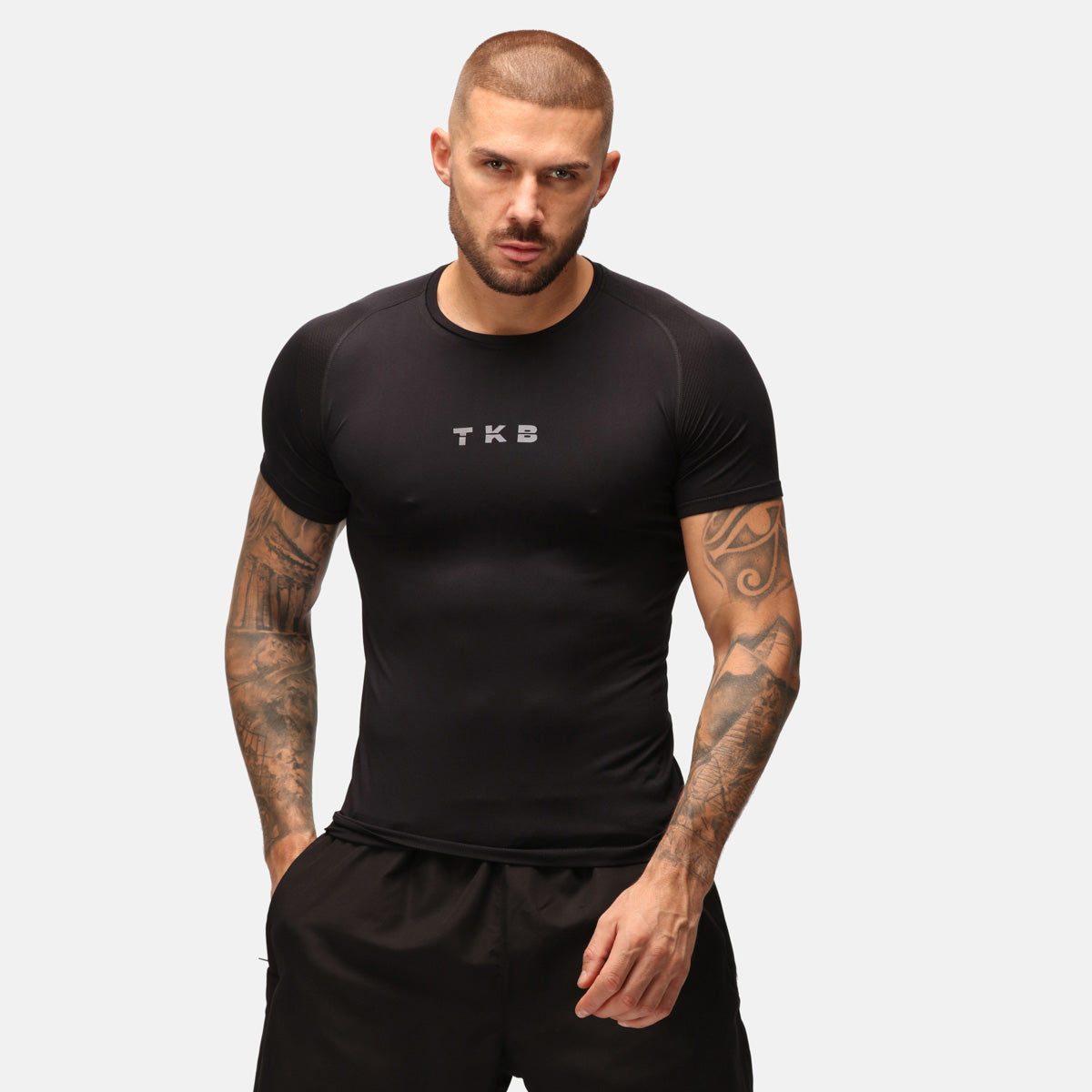 TKB Men's Black Performance Seamless T-Shirt - Moisture Wicking & Breathable Workout Tee for Gym, Running & Casual Wear