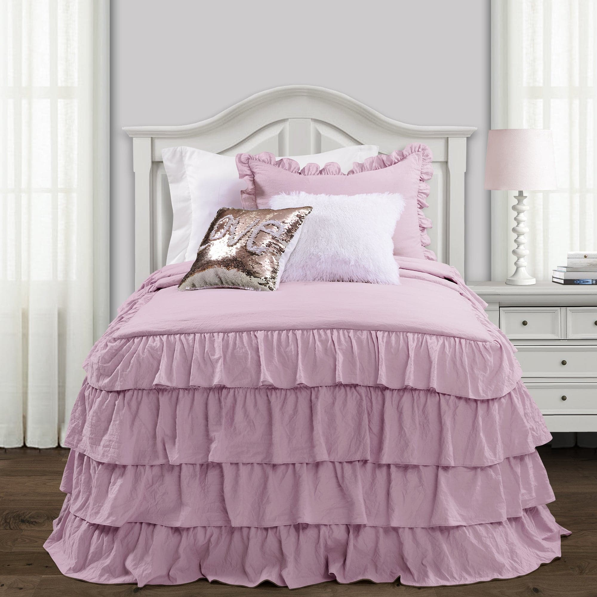 Allison Ruffle Skirt Bedspread Set - Elegant Floral Printed Queen Size Bedding with Ruffled Skirt | Perfect for Master Bedroom, Guest Room & Vacation Home Decor