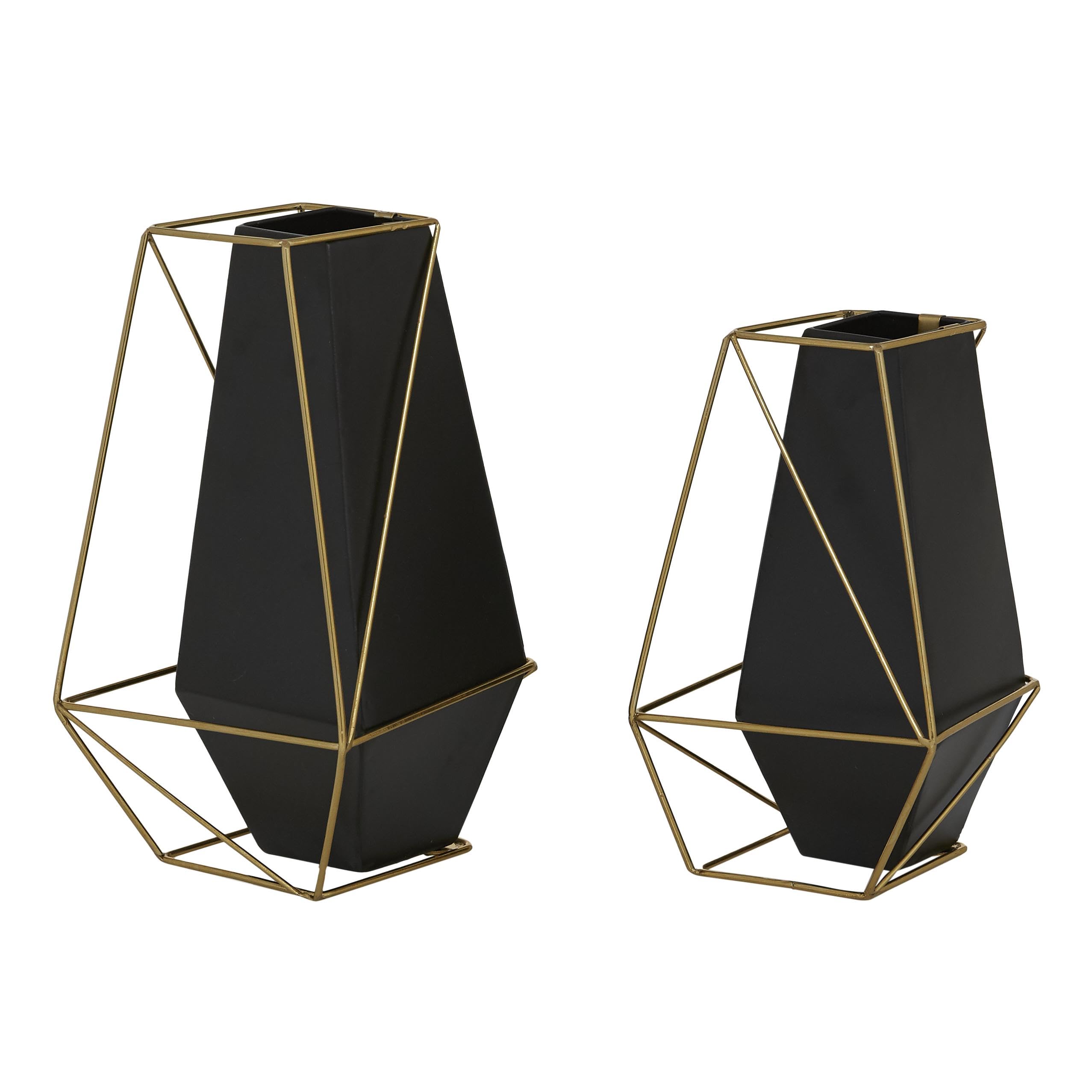 Deco 79 Modern Metal Vase Set of 2 - Black & Gold Wire Accent Flower Vases for Home Decor (11