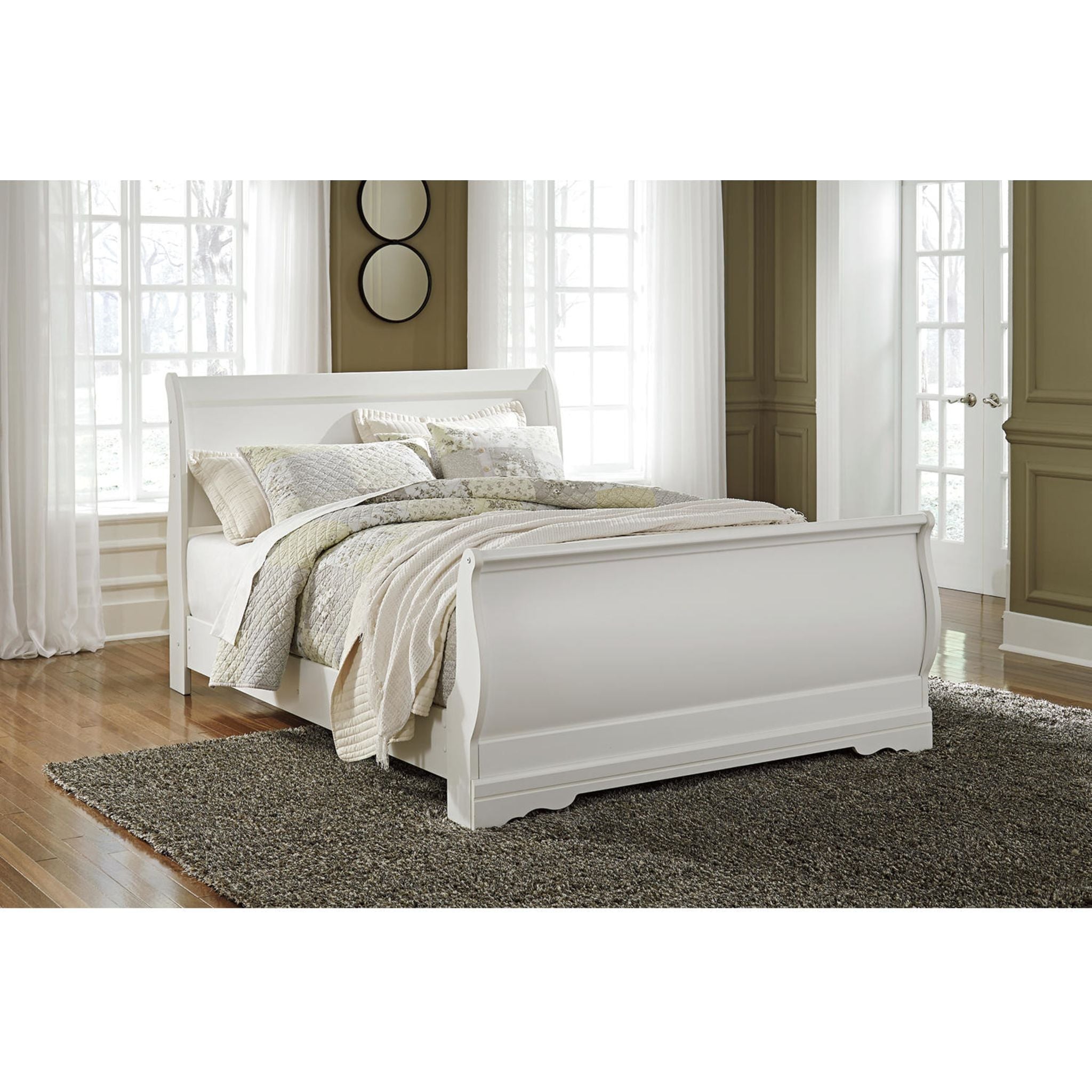 Anarasia 6-Piece Queen Sleigh Bedroom Set in White - Elegant Bed Frame, Nightstands & Dresser for Master Bedroom Decor