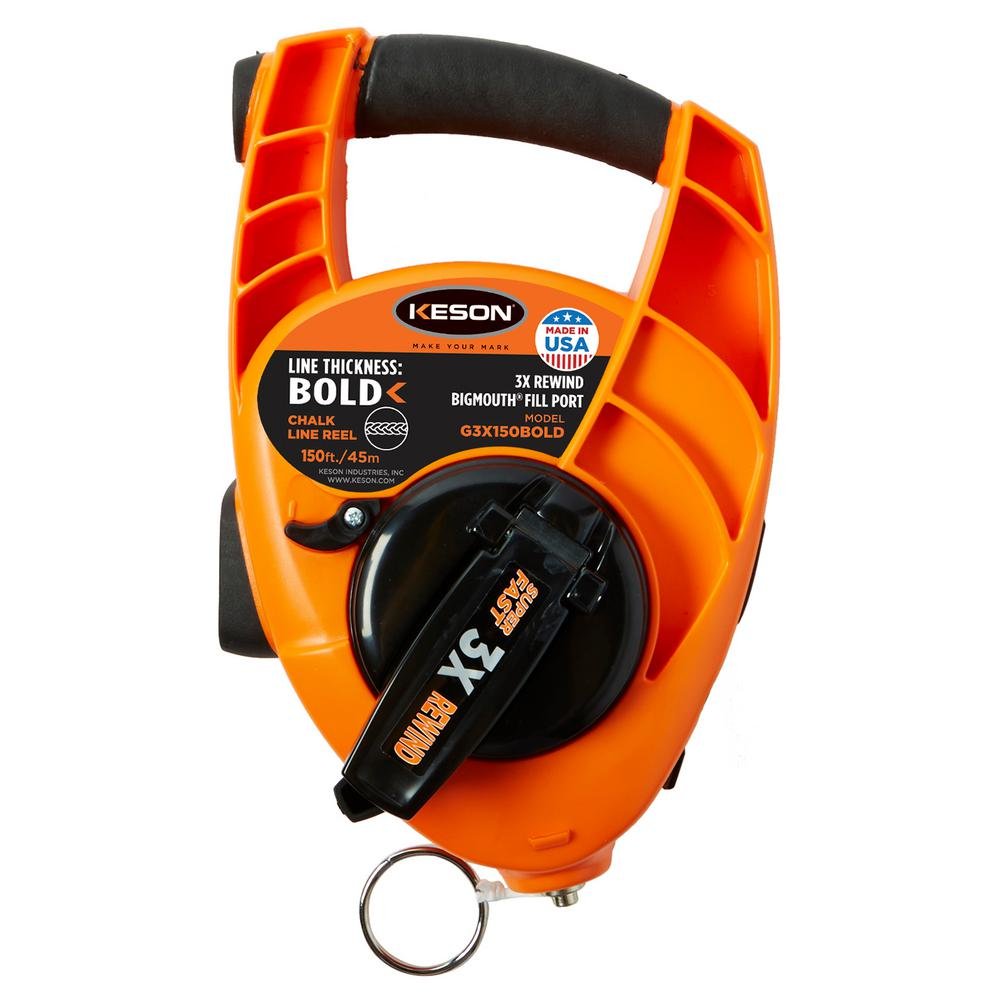 Keson G3X150BOLD Bold Chalk Line Reel with 3X1 Rewind - 12-Ounce Chalk Capacity, 150-Foot Line - Perfect for Construction, Carpentry & DIY Projects