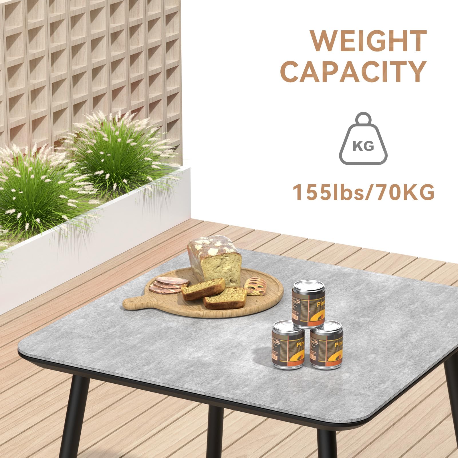 Square Metal Outdoor Dining Table with Marble Look Top - Patio, Garden, Backyard Furniture for Dining & Entertaining