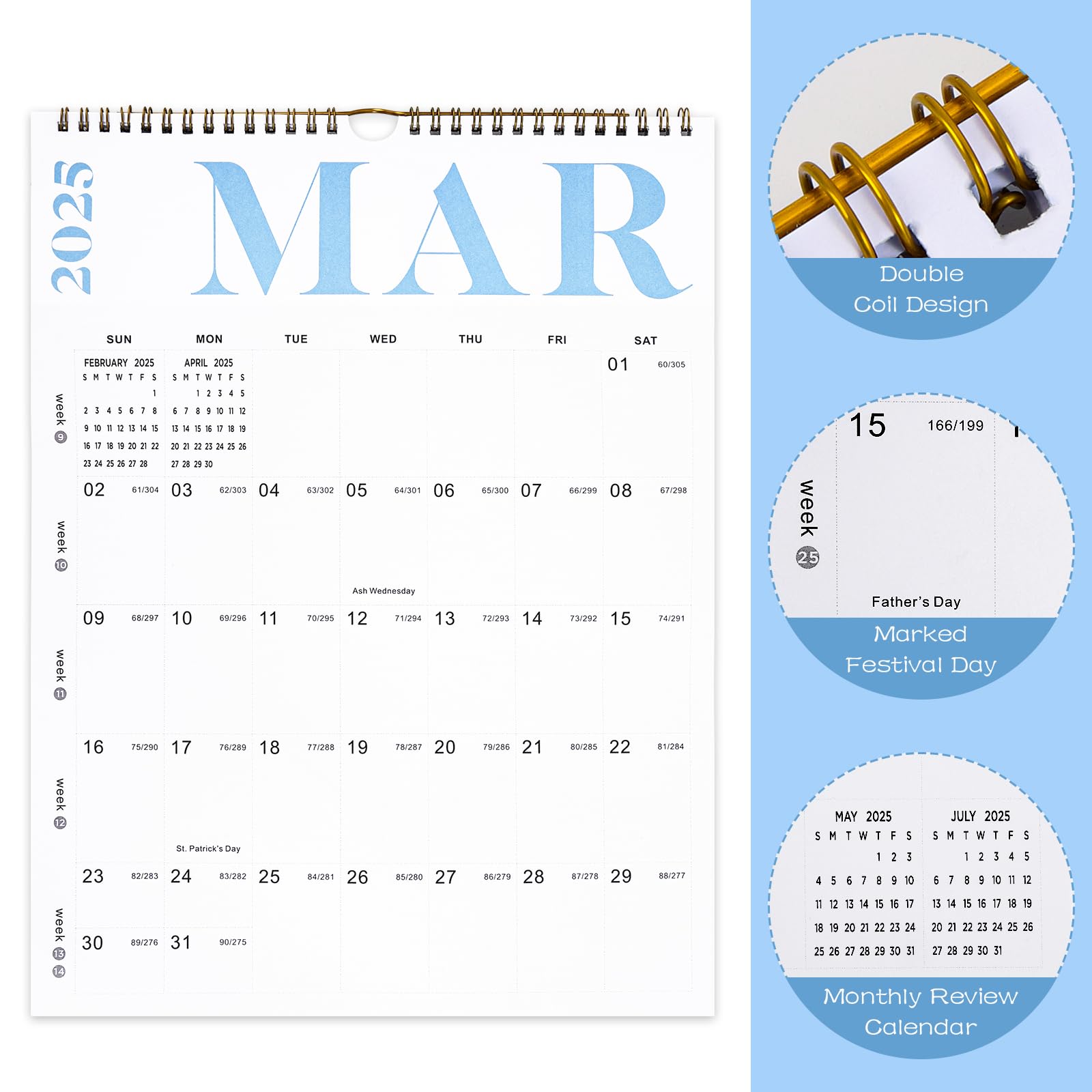 BORN FAIR 2024-2025 Wall Calendar - 18 Month Planner from July 2024 to December 2025 with Julian Dates, Large 14