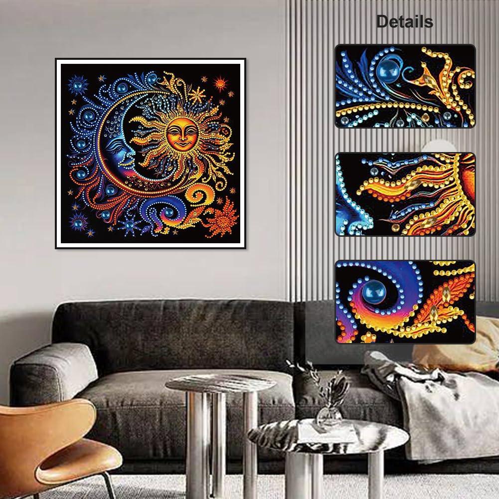 5D Diamond Painting Kit for Adults Beginners - Sun and Moon Special Shape Crystal Rhinestones Art, 12x12 Inch DIY Home Wall Decor, Perfect Gift for Relaxation & Stress Relief - Great for Living Room, Bedroom, and Office Decoration