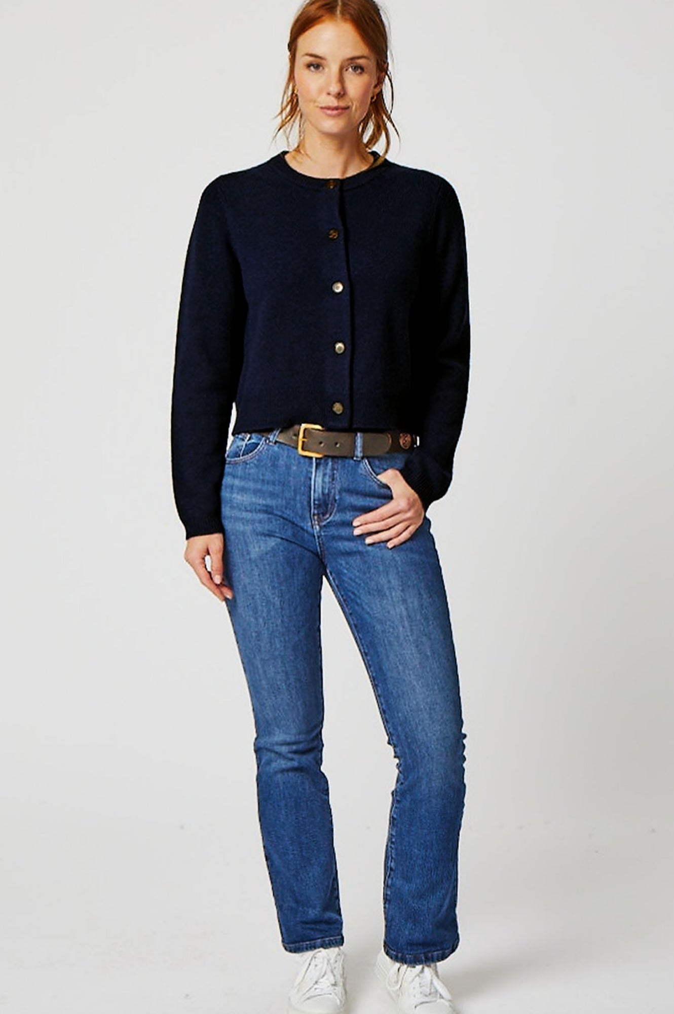 Premium Merino Wool Brittany Cardigan for Women - Soft & Warm Navy Blue Sweater - Perfect for Fall, Winter & Cozy Evenings