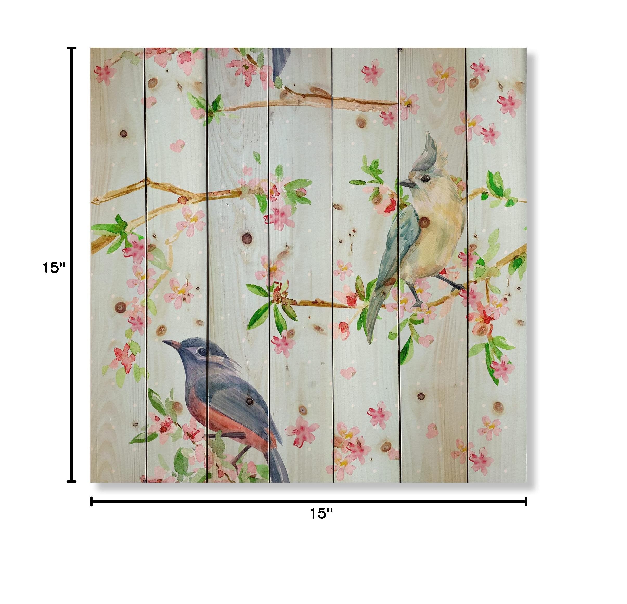 Blue Traditional Wood Wall Decor - Floral & Bird Pattern, Large Animal Wood Wall Panels, Natural Pine Wood Art for Living Room, Bedroom & Office Decor