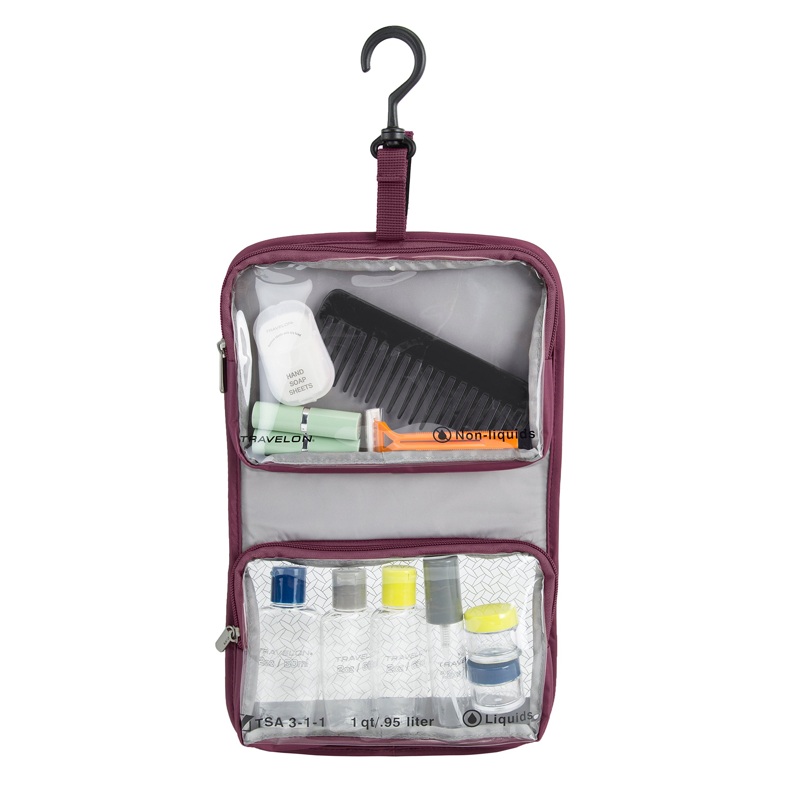 Travelon Wet Dry 1 Quart Waterproof Toiletry Bag with Leakproof Plastic Bottles for Travel - Black, One Size - Perfect for Airplane Carry-on, Gym & Beach Essentials Organization