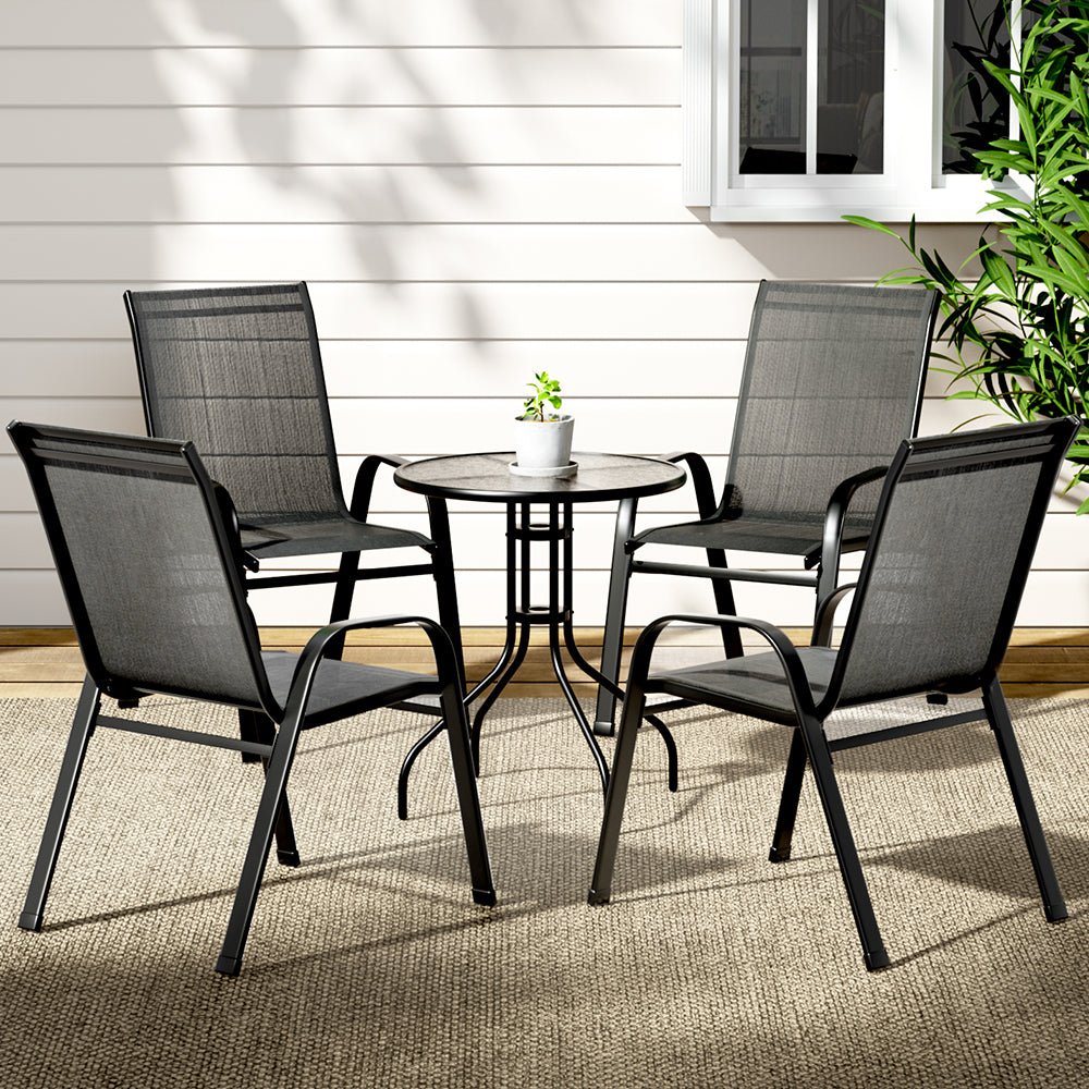 5-Piece Black Bistro Set - Stackable Outdoor Patio Table and Chairs for Garden, Backyard, Poolside & Balcony Dining | Weather-Resistant Outdoor Furniture