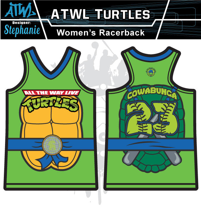 Cowabunga Turtles Women's Racerback Full Dye Jersey - Comfortable Workout & Yoga Top for Fitness & Casual Wear