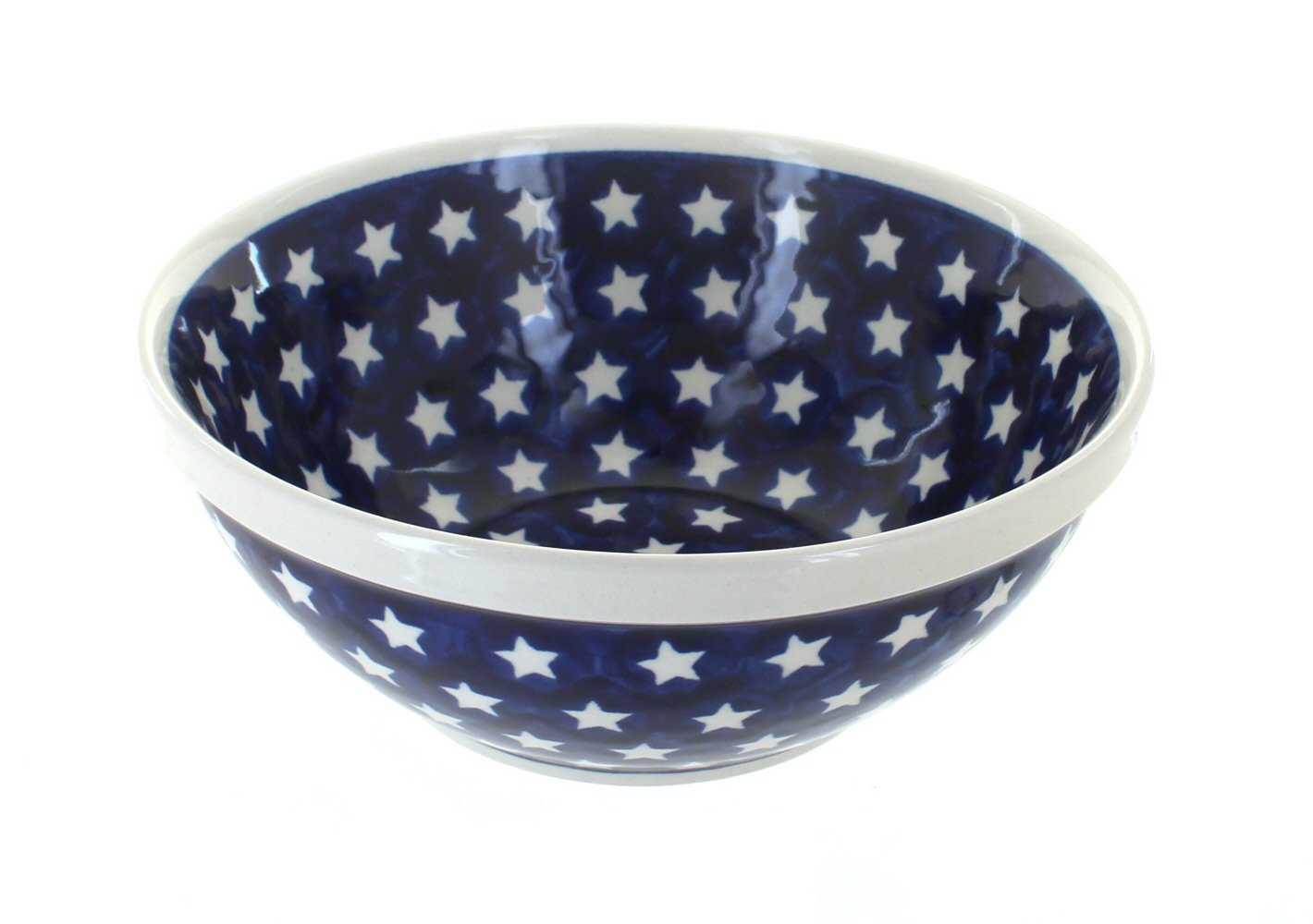 Handmade Blue Rose Polish Pottery Stars Medium Serving Bowl - Elegant Ceramic Dish for Salads, Pasta & Desserts - Perfect for Dinner Parties & Holiday Gatherings