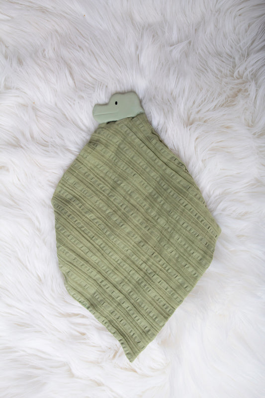 Tikiri Natural Rubber Crocodile Teether for Babies with Organic Sage Green Muslin Comforter - Soothing Teething Toy for Infants & Toddlers, Perfect for On-the-Go Comfort and Playtime