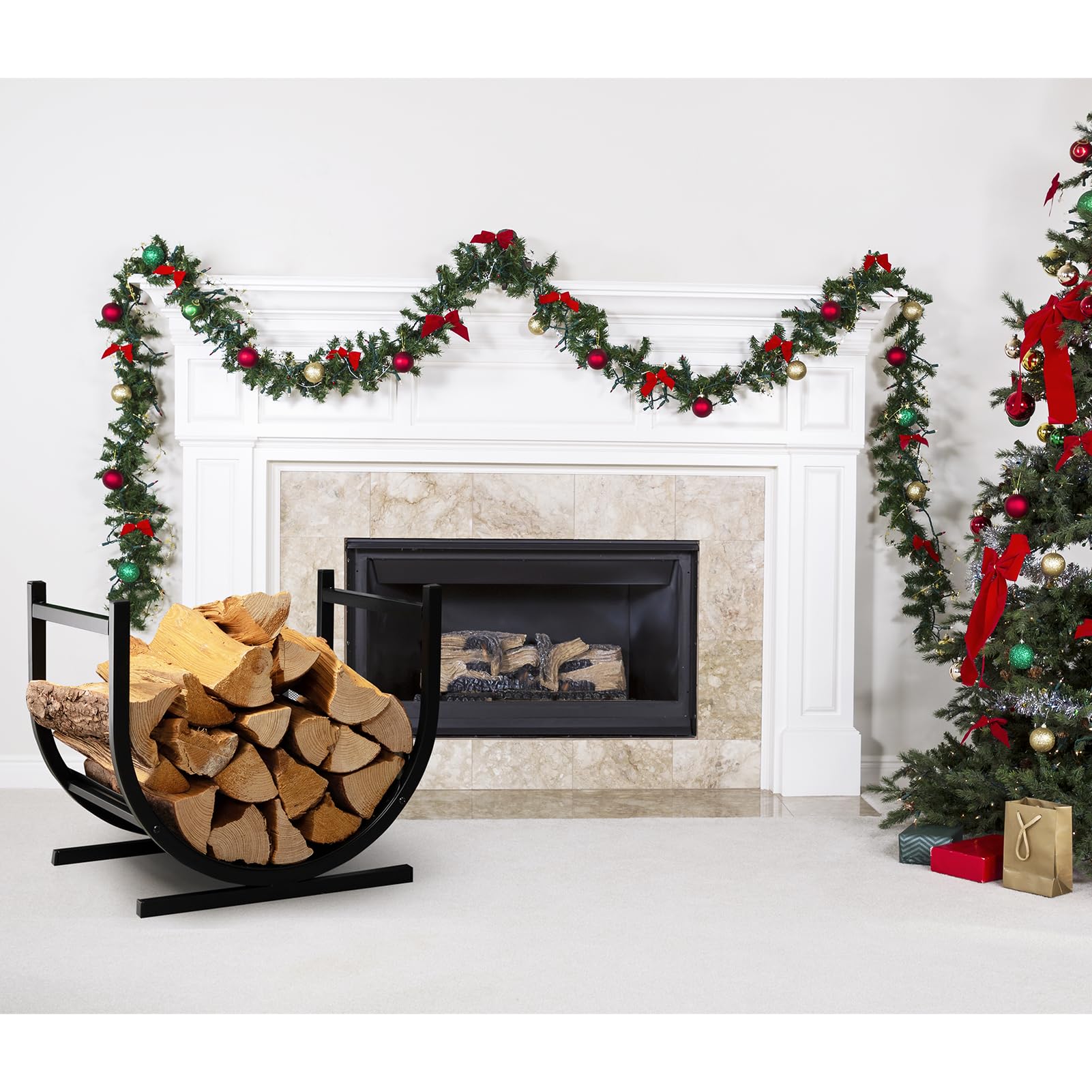 DOEWORKS Small Firewood Rack - Decorative Log Holder for Fireplace, Indoor/Outdoor Use - Perfect for Living Room, Patio, and Camping Trips