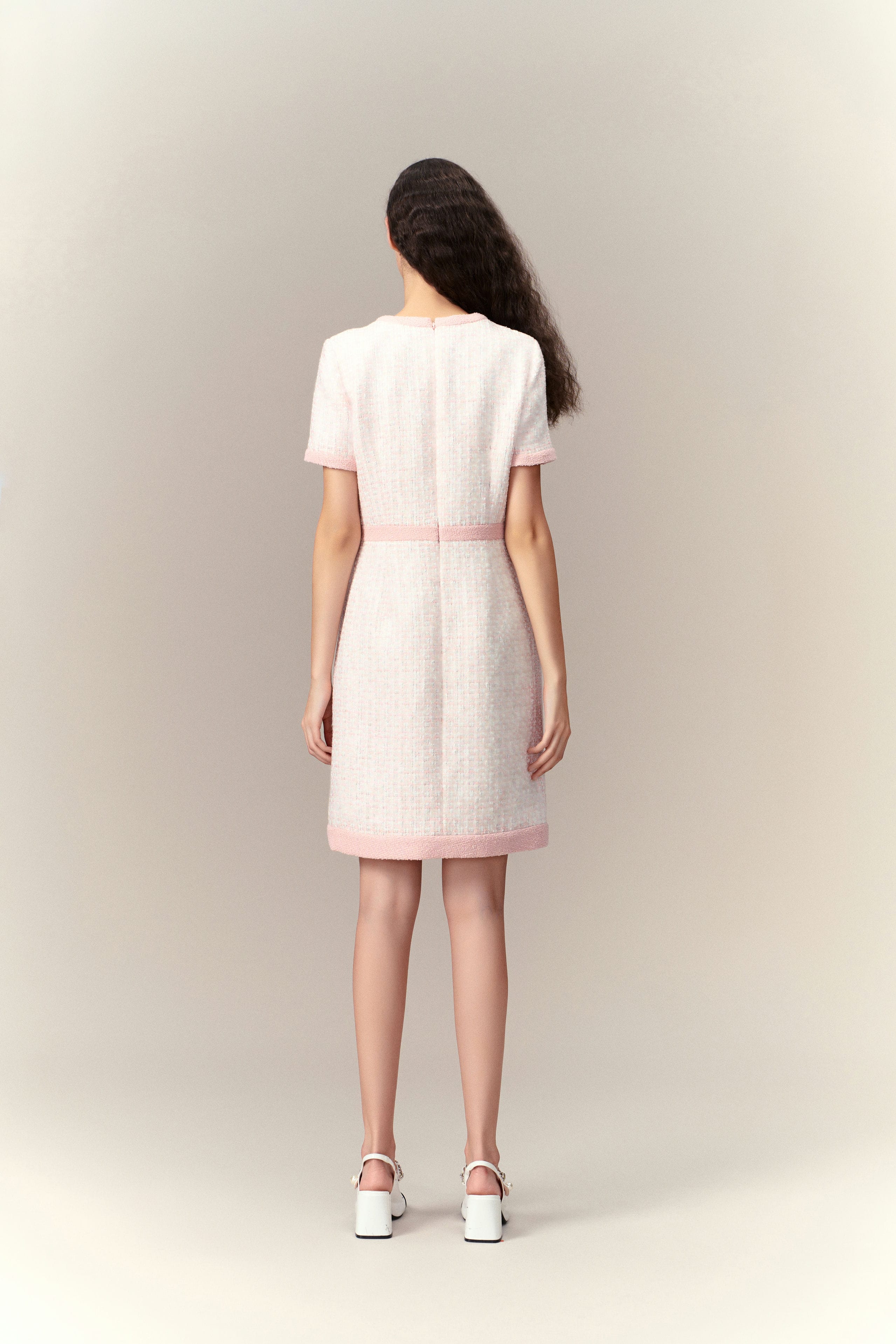 Pink Lady Classic Tweed Dress - Elegant Women's Vintage Style Dress for Office, Party & Special Occasions