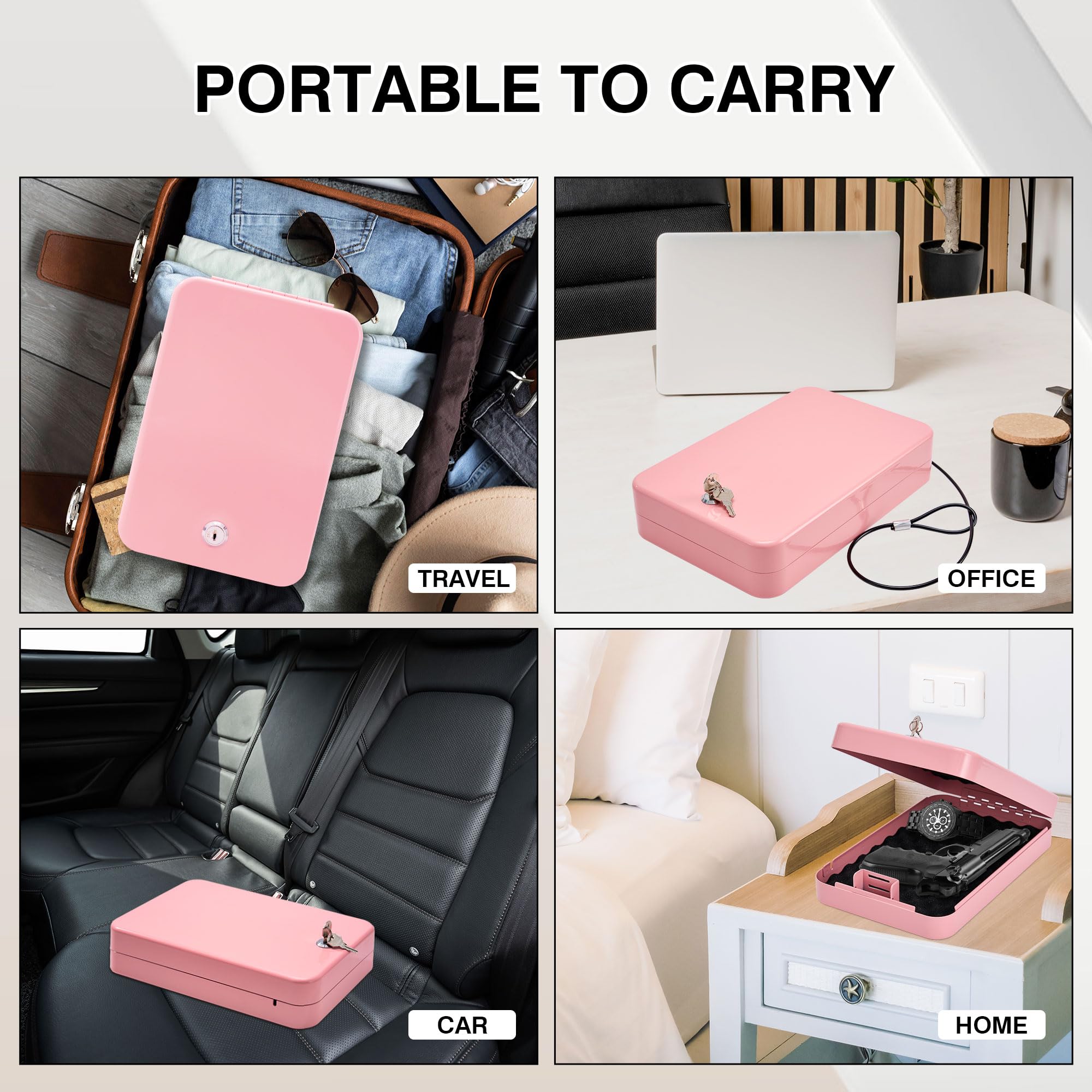 Secure Handgun Safe with Key & Combination Lock - Portable Pistol Safe for Car, Home & Travel | Compact Gun Storage for Vehicle, Nightstand & On-the-Go Protection