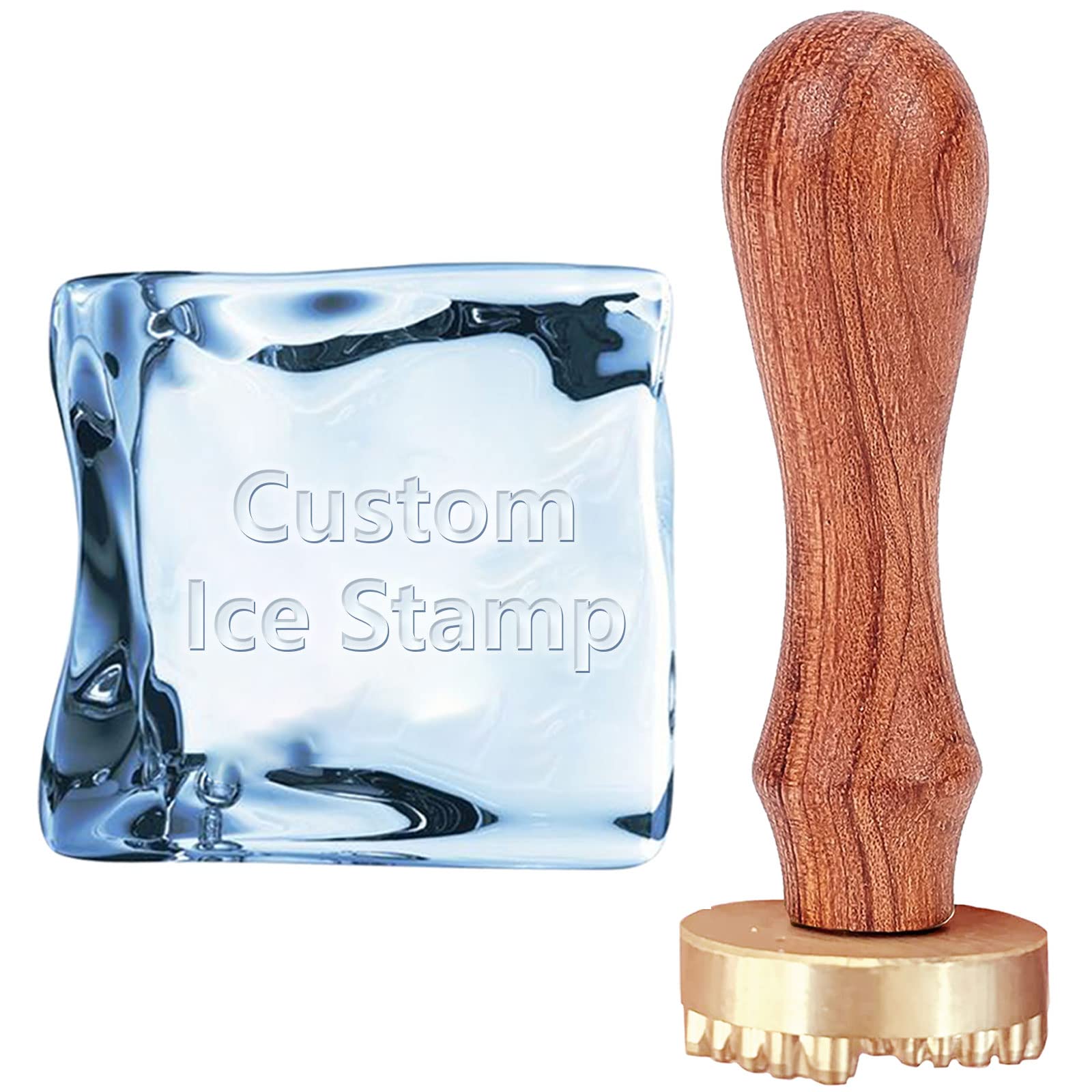 CRASPIRE Custom Ice Cube Stamp - Personalized Ice Branding Stamp with Removable Brass Head & Wood Handle (1.2
