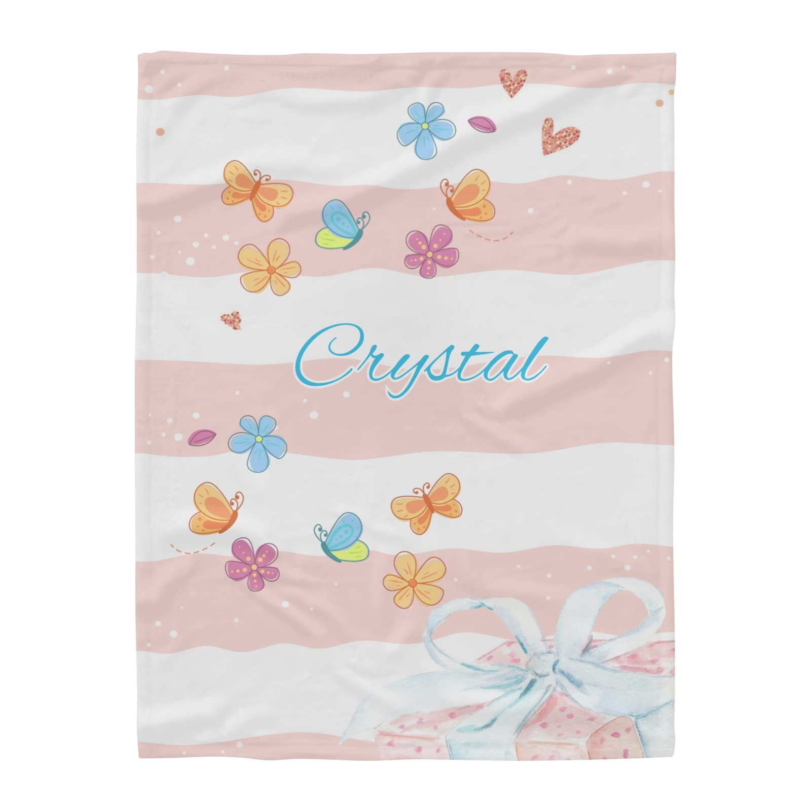 Custom Name Heart Butterfly Watercolor Fleece Blanket - Ultra Soft Personalized Throw Blanket 60x80 inches for Couch, Sofa & Bed - Perfect Gift for Anniversary, Valentine's Day & Home Decor