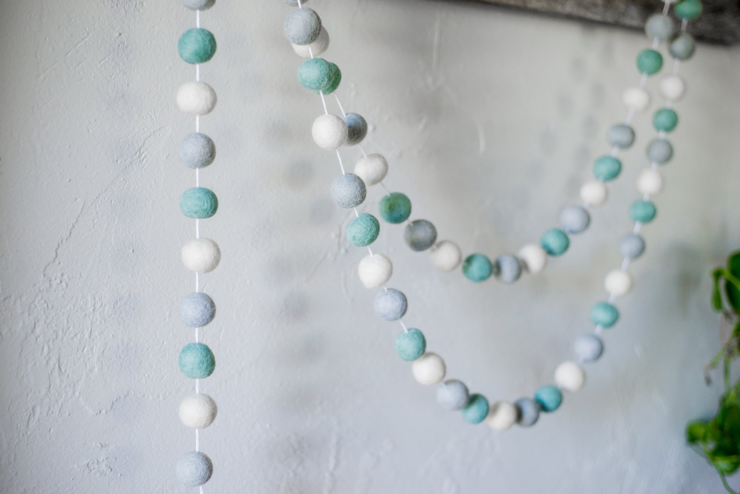 Turquoise Gradient Felt Ball Garland - Handmade Boho Home Decor for Nursery, Wedding & Party Backdrop | Eco-Friendly DIY Wall Hanging for Baby Shower, Christmas Tree & Room Decoration