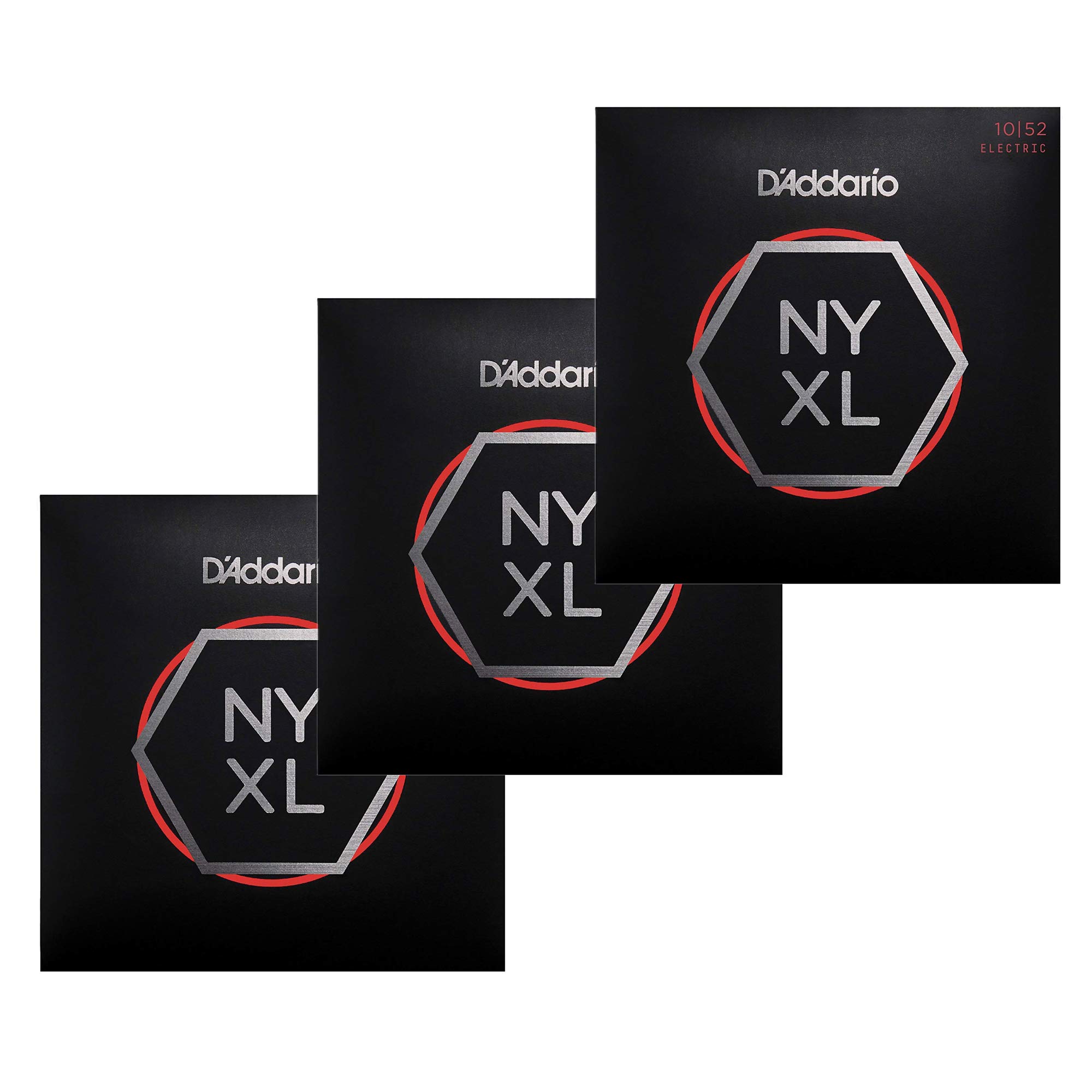 D'Addario NYXL Electric Guitar Strings - Light Top/Heavy Bottom 10-52 Gauge - 3 Pack Bundle - Perfect for Rock, Metal & Heavy Playing Styles
