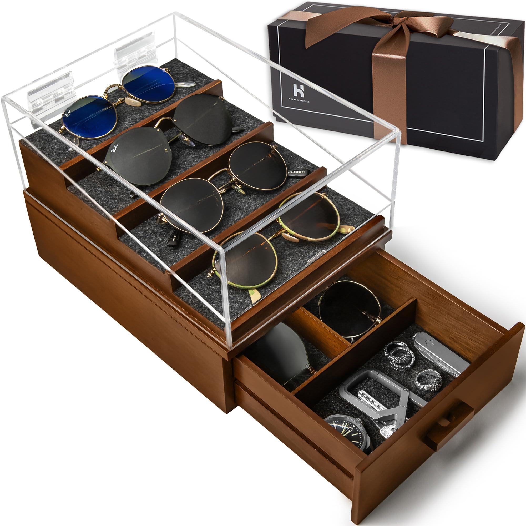 Premium Sunglasses Organizer & Display Stand by Holme & Hadfield - Stylish Sunglasses Storage for Home, Office, or Retail Display - Perfect for Organizing, Protecting, and Showcasing Your Sunglasses Collection