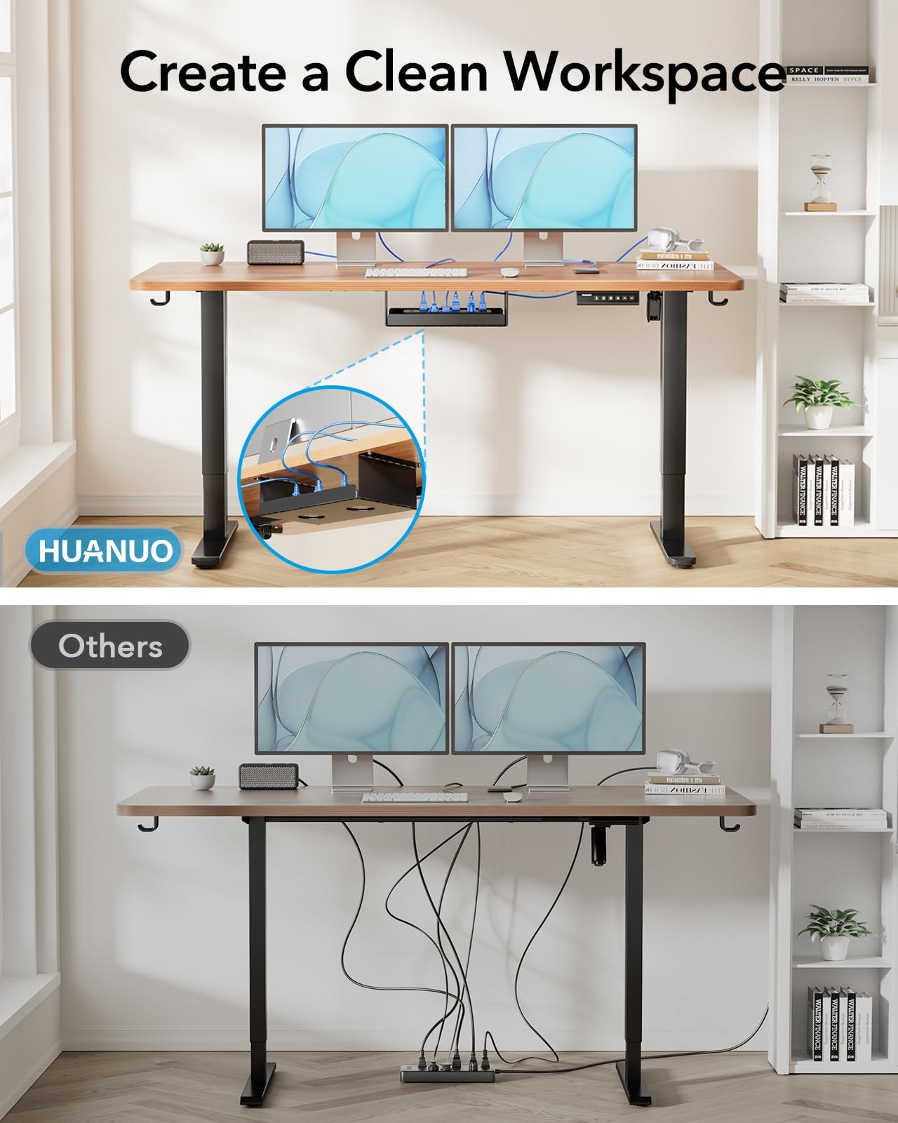 HUANUO Electric Standing Desk Frame - 220lbs Heavy Duty, Brushless Motor, T-Shaped Adjustable Legs, Automotive-Grade Steel, Fits 75