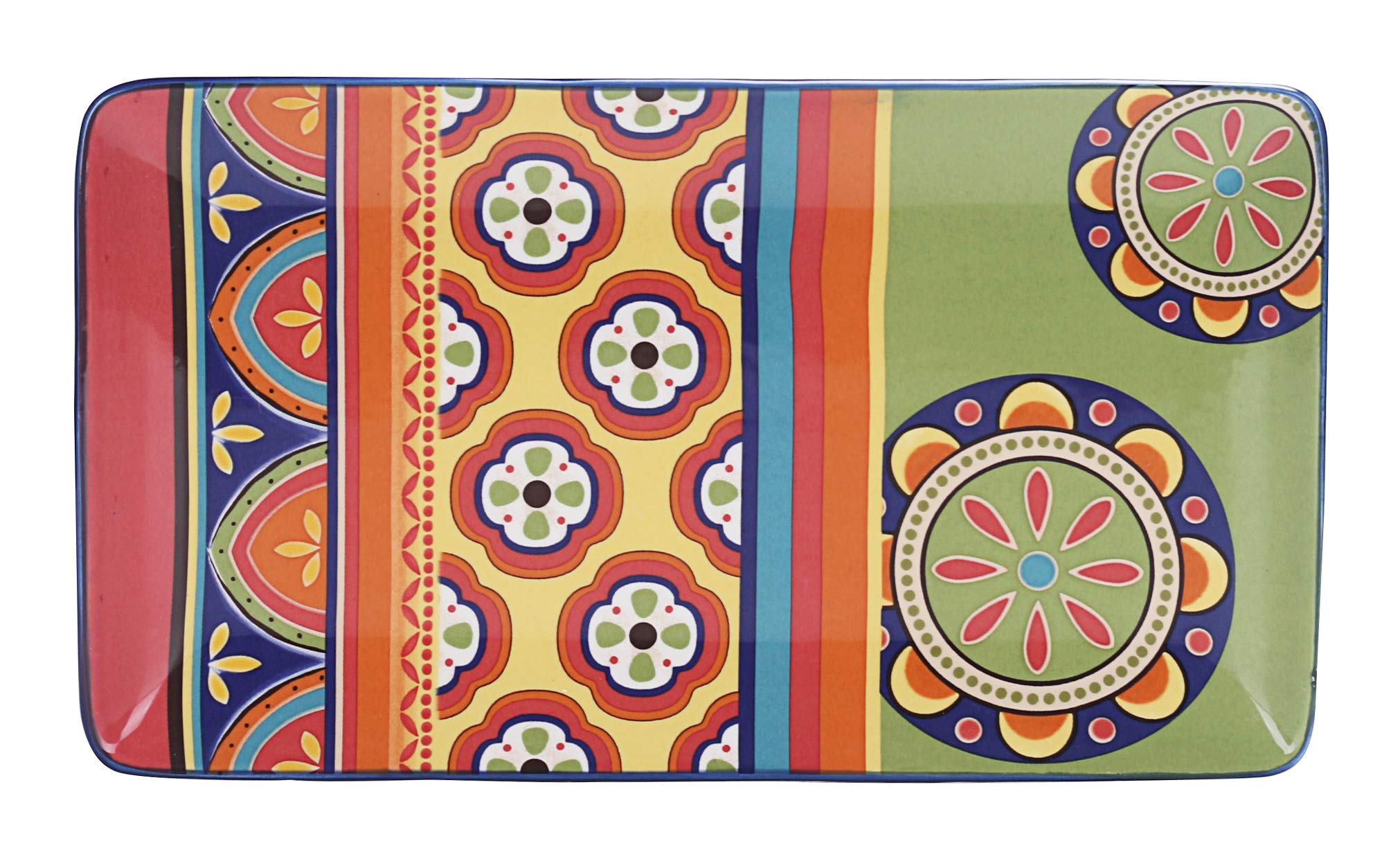 Bico Tunisian Ceramic 14 Inch Rectangular Serving Platter Set of 2 - Large Dish for Salad, Pasta, Cheese, Appetizers | Microwave & Dishwasher Safe | Perfect for Dinner Parties, Entertaining & Holiday Gatherings