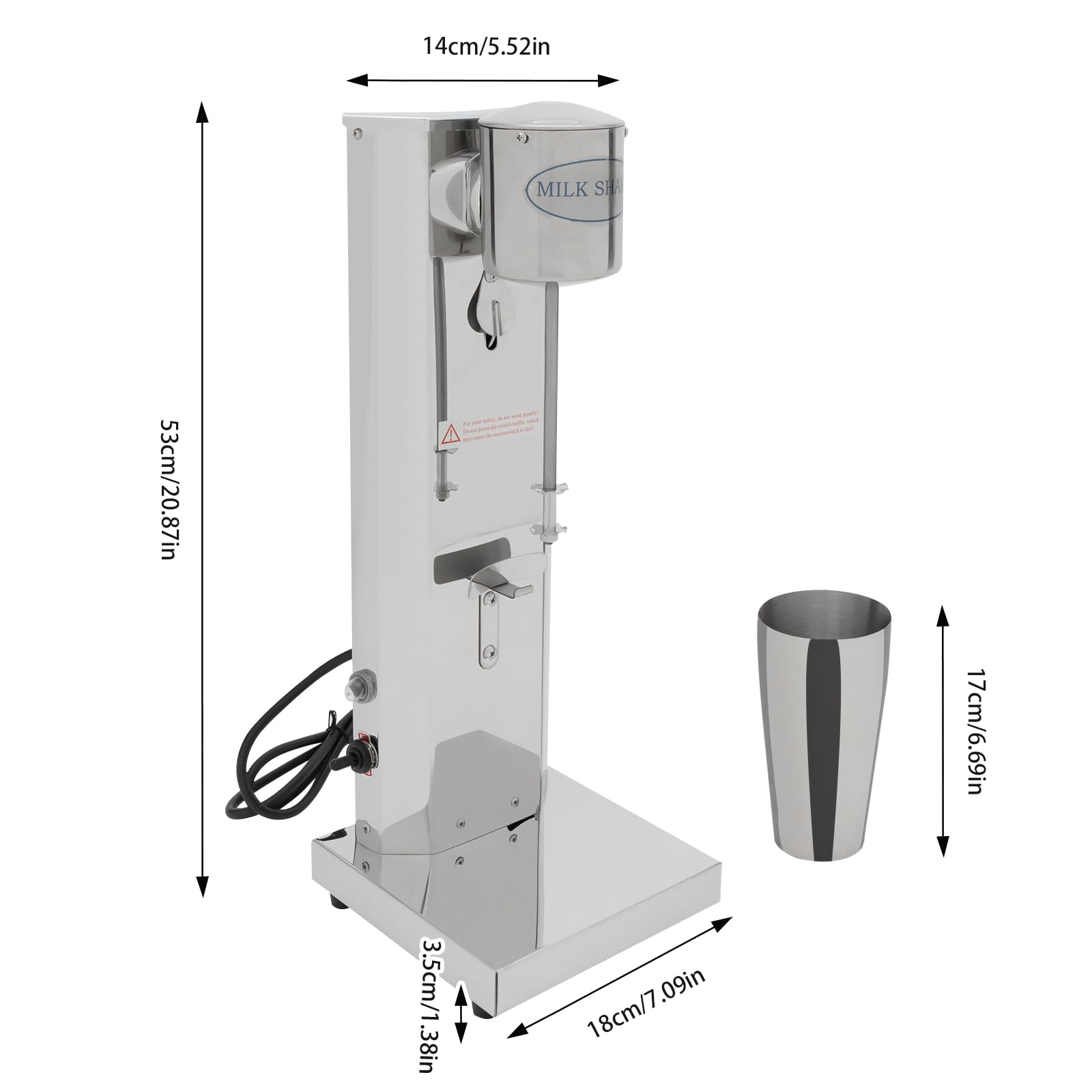 180W Electric Milkshake Blender for Smoothies & Shakes, Silver - Perfect for Home, Kitchen, Bar & Restaurant Use