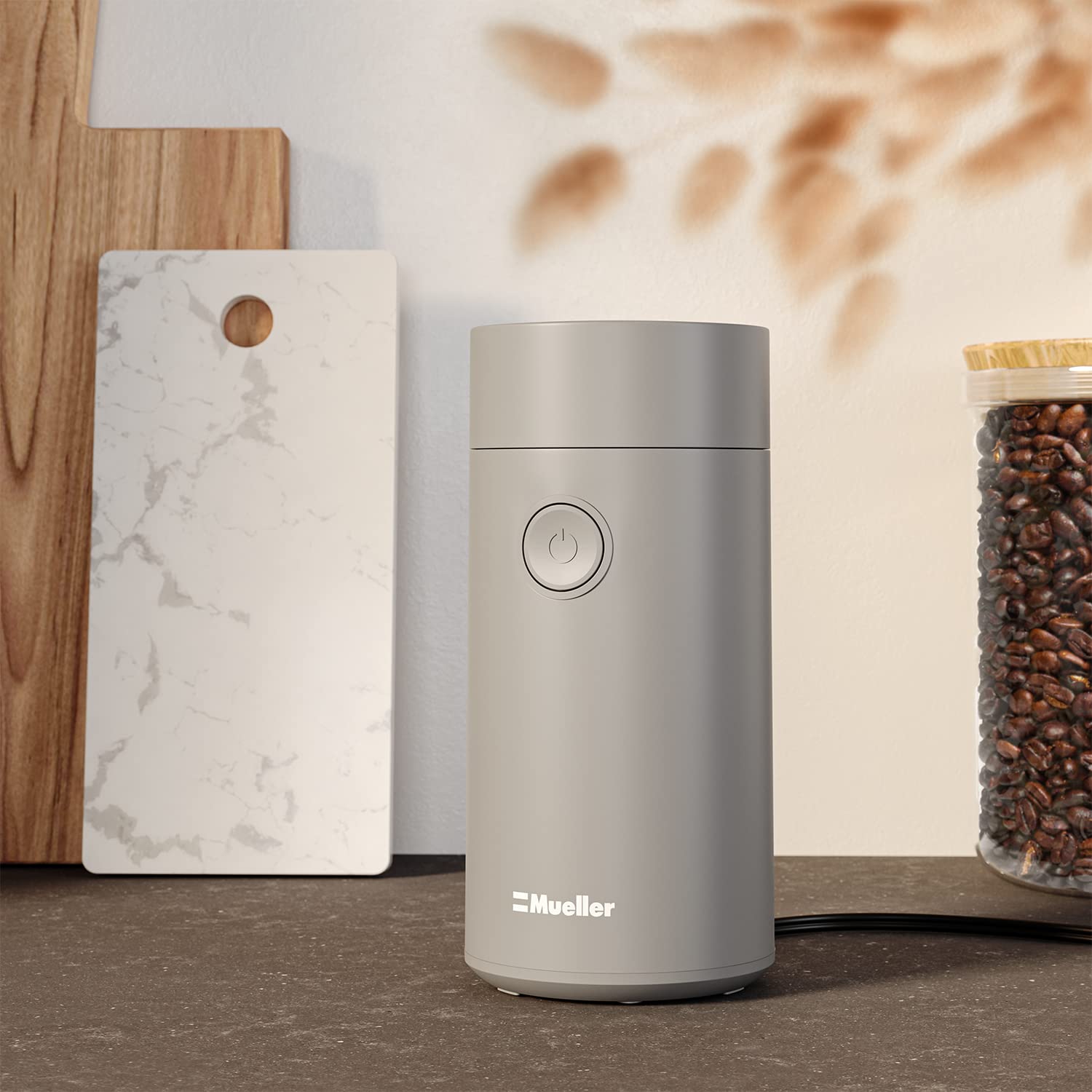 Premium MuellerLiving Electric Coffee Grinder - Stainless Steel Blades for Coffee Beans, Spices, Nuts & Herbs - Fast & Quiet Grinding - Perfect for Home Kitchens, Camping & Coffee Shops (Gray)