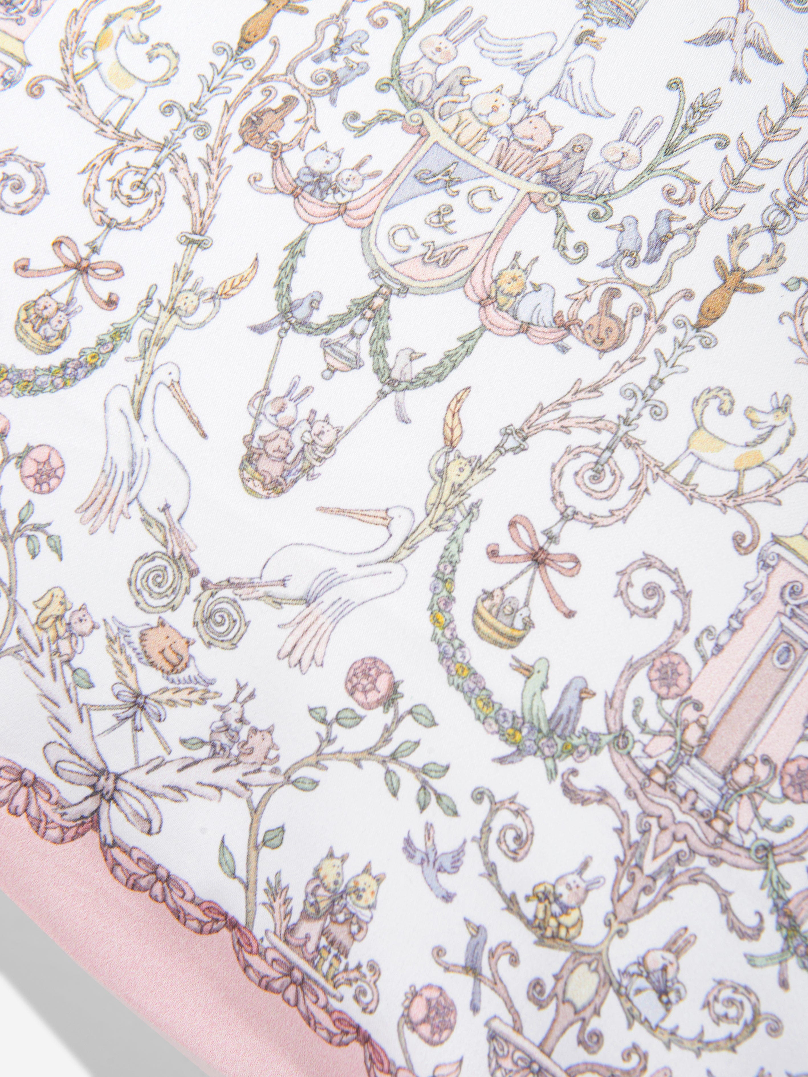 Atelier Choux & Caitlin Wilson Pink Satin Toile De Jouy Cushion Cover for Baby Girls - 40cm x 30cm - Perfect for Nursery Decor, Baby Showers & Gift Giving
