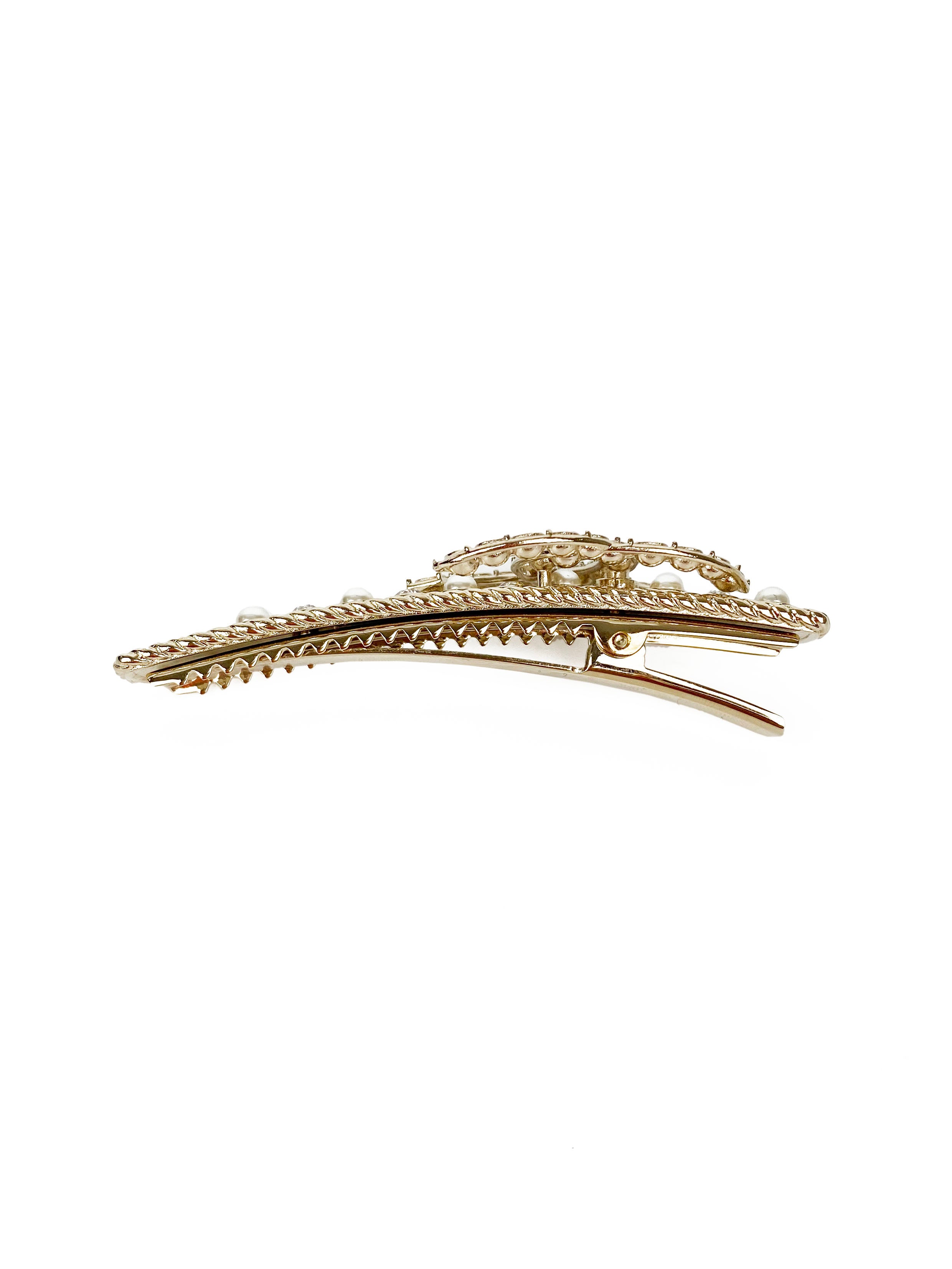 Chanel CC Faux Pearl and Rhinestone Hair Clip Barrette - Elegant Hair Accessory for Women, Perfect for Weddings, Parties & Special Occasions