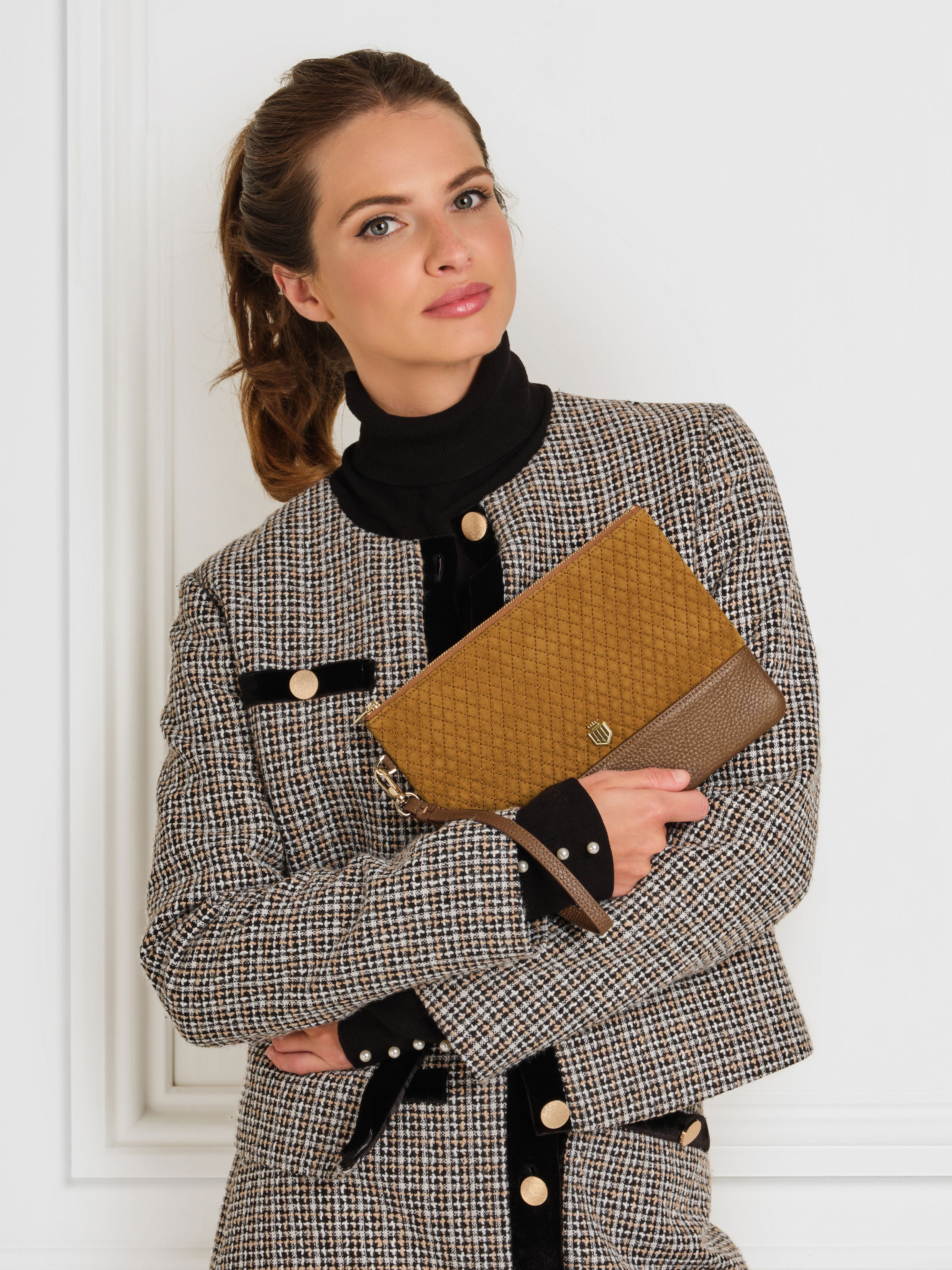Highbury Quilted Tan Leather Clutch Purse for Women - Elegant Evening Bag for Parties, Weddings & Special Occasions