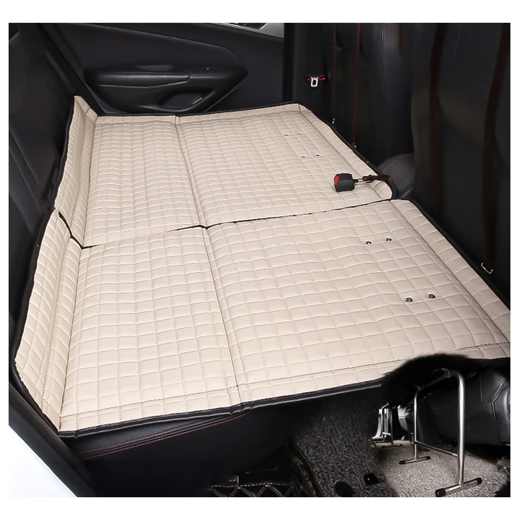 **Foldable Car Mattress for Rear Seats - Non-Inflatable, Portable Leather Surface, 300kg/660lbs Weight Capacity - Travel & Camping Bed (White, 135cm) - Perfect for Road Trips, Camping & Car Naps**