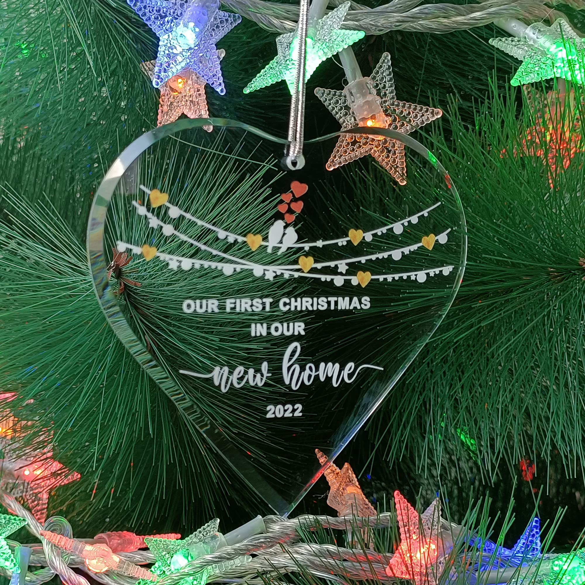 Crystal Glass Heart Shape Christmas Ornament - First Home Keepsake for Newlyweds & Housewarming Gift | Perfect for Holiday Decor, Wedding Anniversary & Christmas Tree Decoration