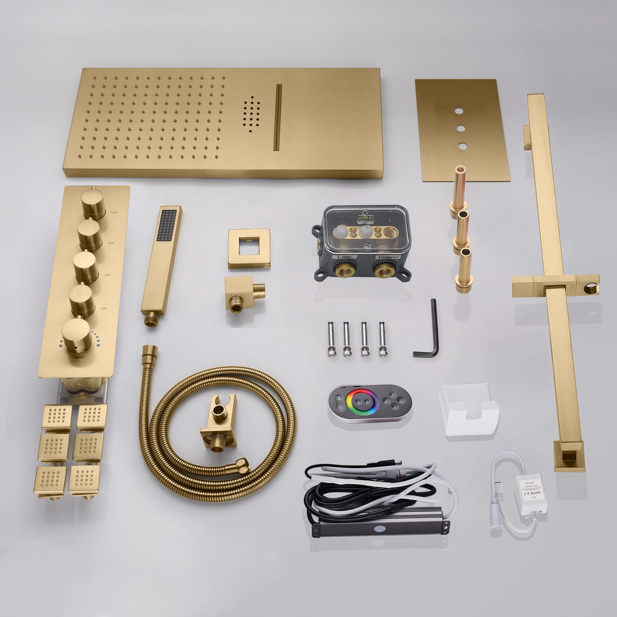 Cascada 9x22 Inch Bluetooth LED Shower System with 4 Functions, Remote Control & 64 Color Lights - Perfect for Modern Bathrooms & Spa-Like Experiences