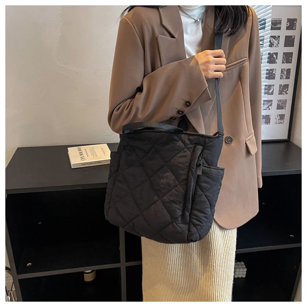 GRPKSSIB Quilted Tote Bag for Women - Lightweight Puffer Shoulder Bag & Hobo Crossbody Bag - Casual Nylon Padded Handbag for Work, Travel & Shopping