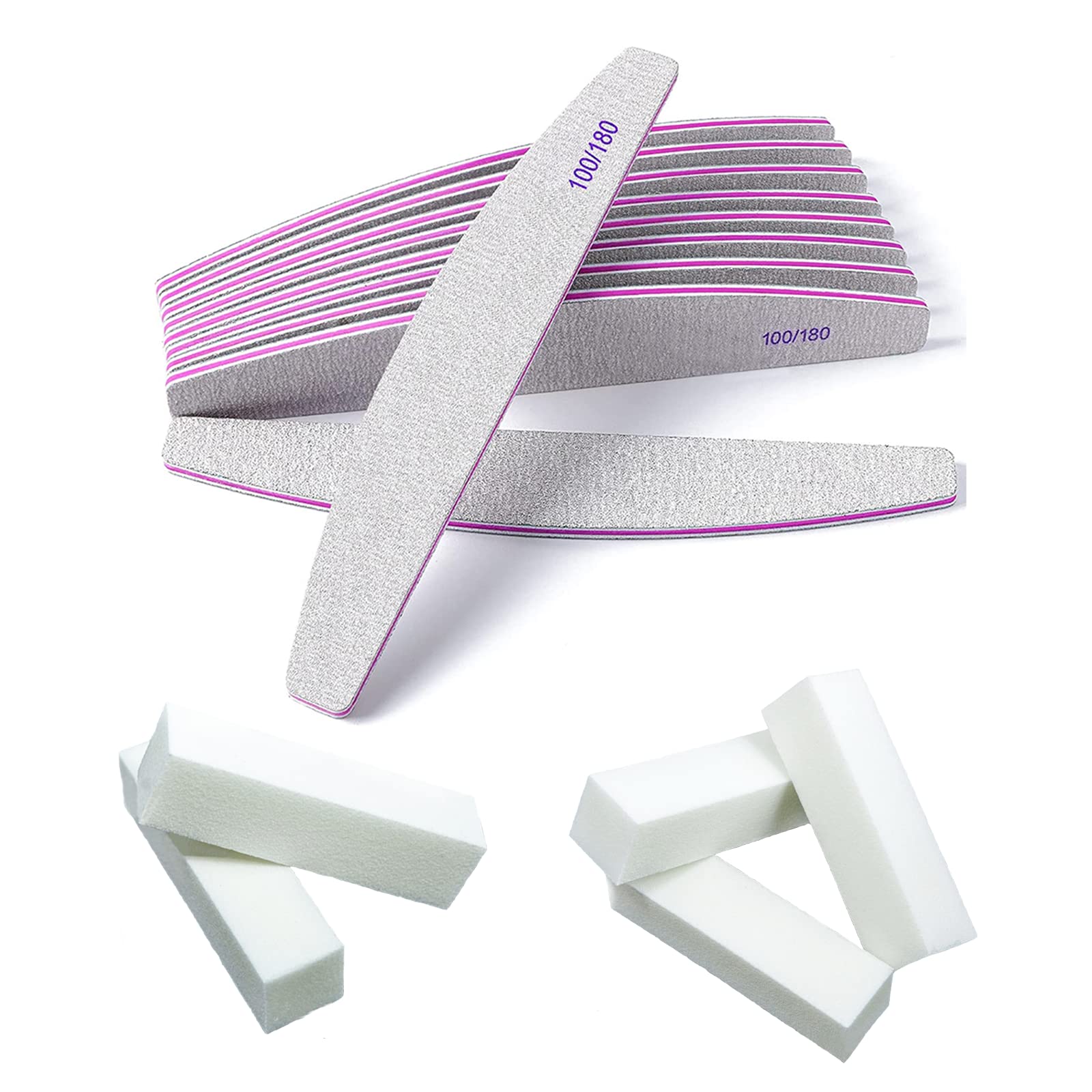 15-Piece Professional Nail File & Buffer Set - 10 Double-Sided 100/180 Grit Nail Files for Acrylic & Gel Nails + 5 Nail Buffer Blocks for Natural Nails - Perfect for Home Manicures, Salons & DIY Nail Care