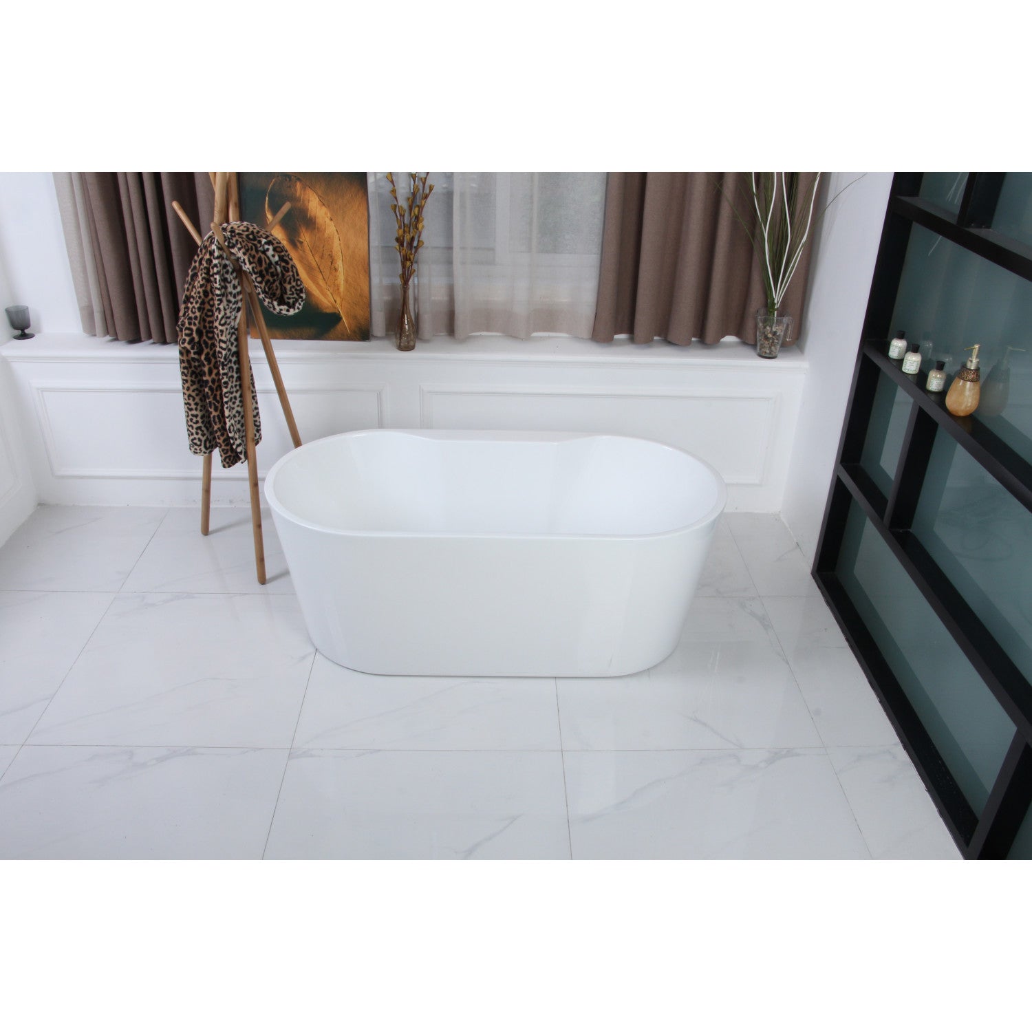 Aqua Eden 51 Inch Acrylic Oval Freestanding Bathtub - Glossy White Double-Ended Soaking Tub with Drain | Perfect for Luxury Bathrooms & Spa Retreats