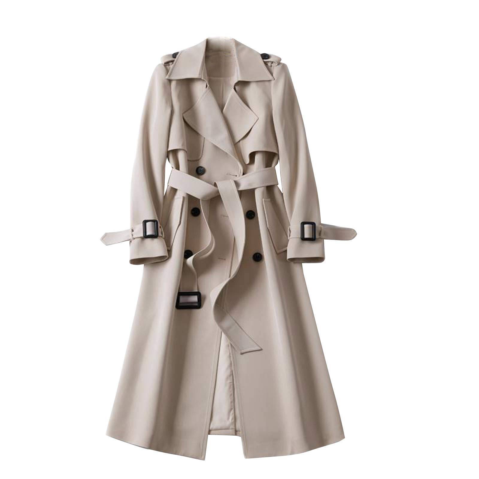 Women's Slim Fit Long Trench Coat - Solid Color Windbreaker Winter Jacket for Outdoor Activities & Office Wear