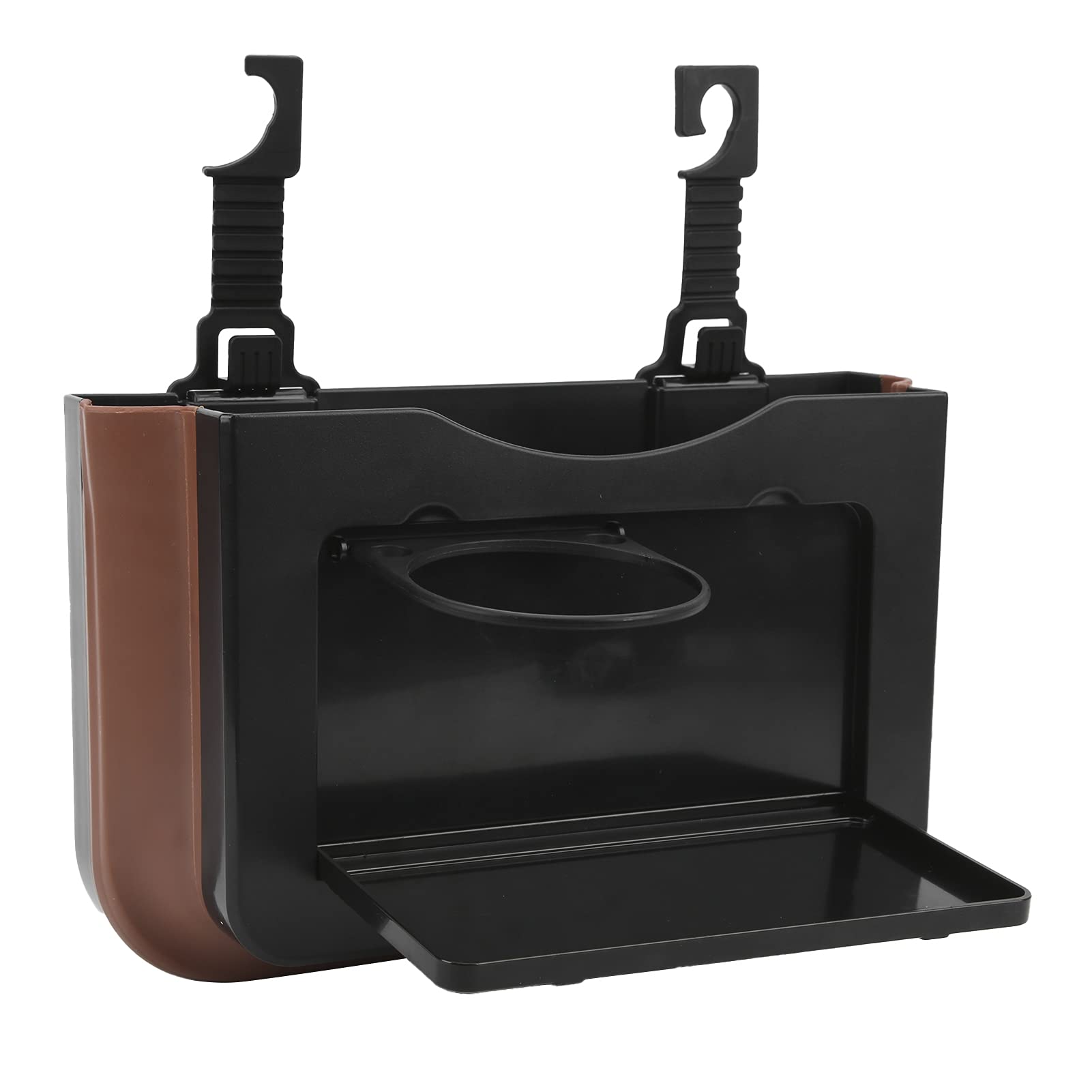 Universal Foldable Car Seat Back Organizer - Hanging Storage Box for Drinks, Phone & Documents | Black-Brown Car Interior Accessory | Perfect for Road Trips, Commuting & Family Travel