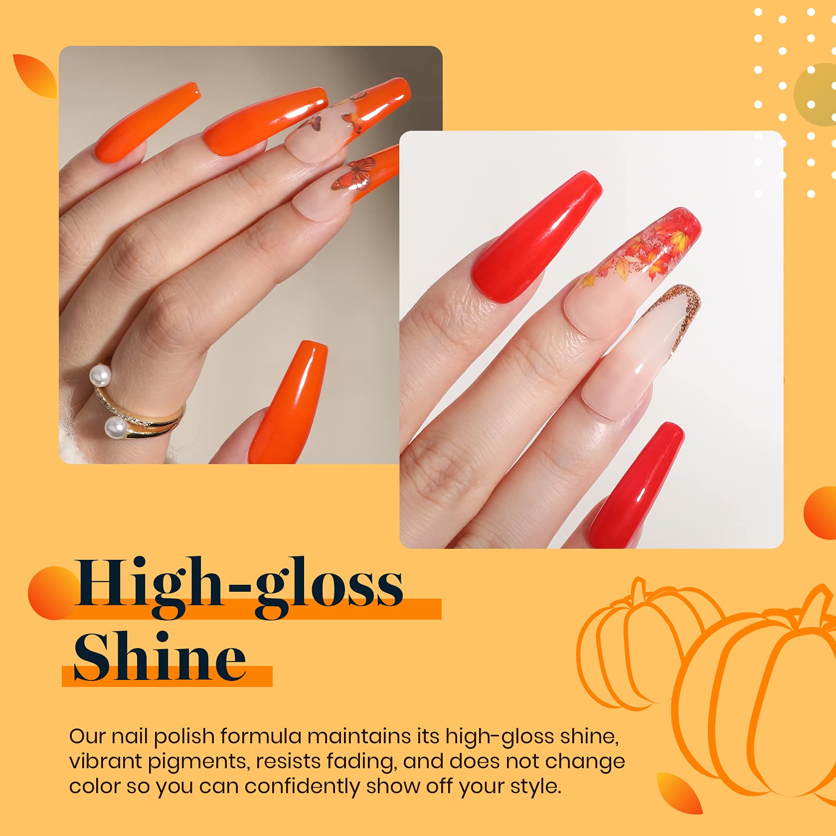 Beetles Gel Polish Set - Sunset Leaves Collection (Orange & Green) | Soak Off UV LED Nail Polish Kit for Autumn, Fall & Winter | 7.3ml Each | Professional Nail Art Supplies | Perfect for Home Manicures, Salon Use & DIY Nail Designs